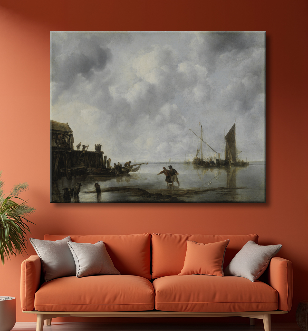Reproduction Bateaux de pêche au calme de Jan van de Cappelle avec decor