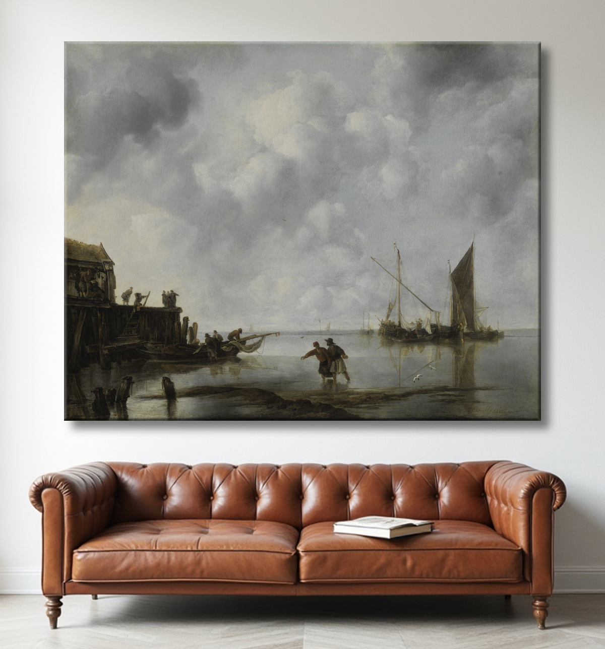 Reproduction Bateaux de pêche au calme de Jan van de Cappelle avec decor