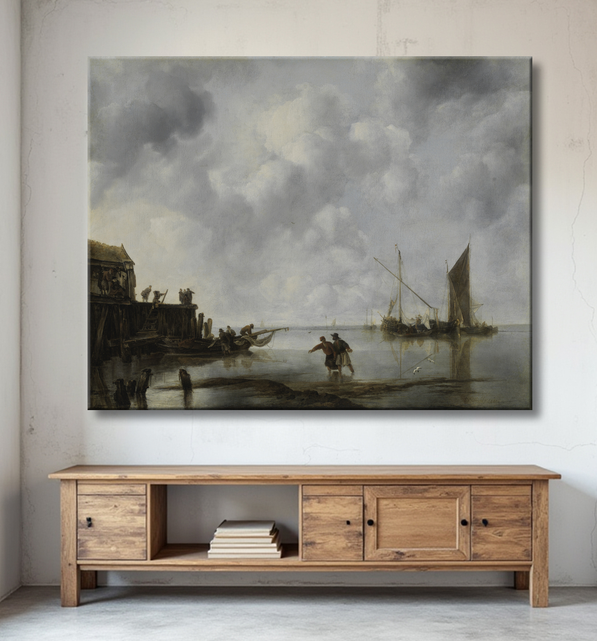 Reproduction Bateaux de pêche au calme de Jan van de Cappelle avec decor