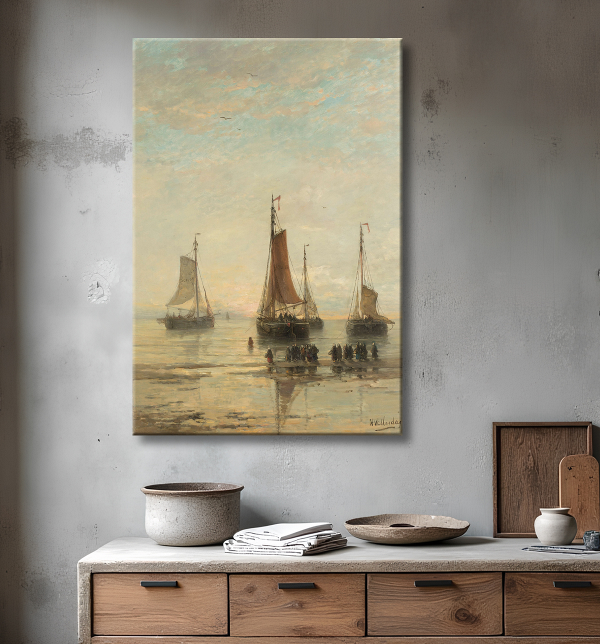 Reproduction Bateaux de Scheveningen Bluff Bowed à l'ancre de Hendrik Willem Mesdag avec decor