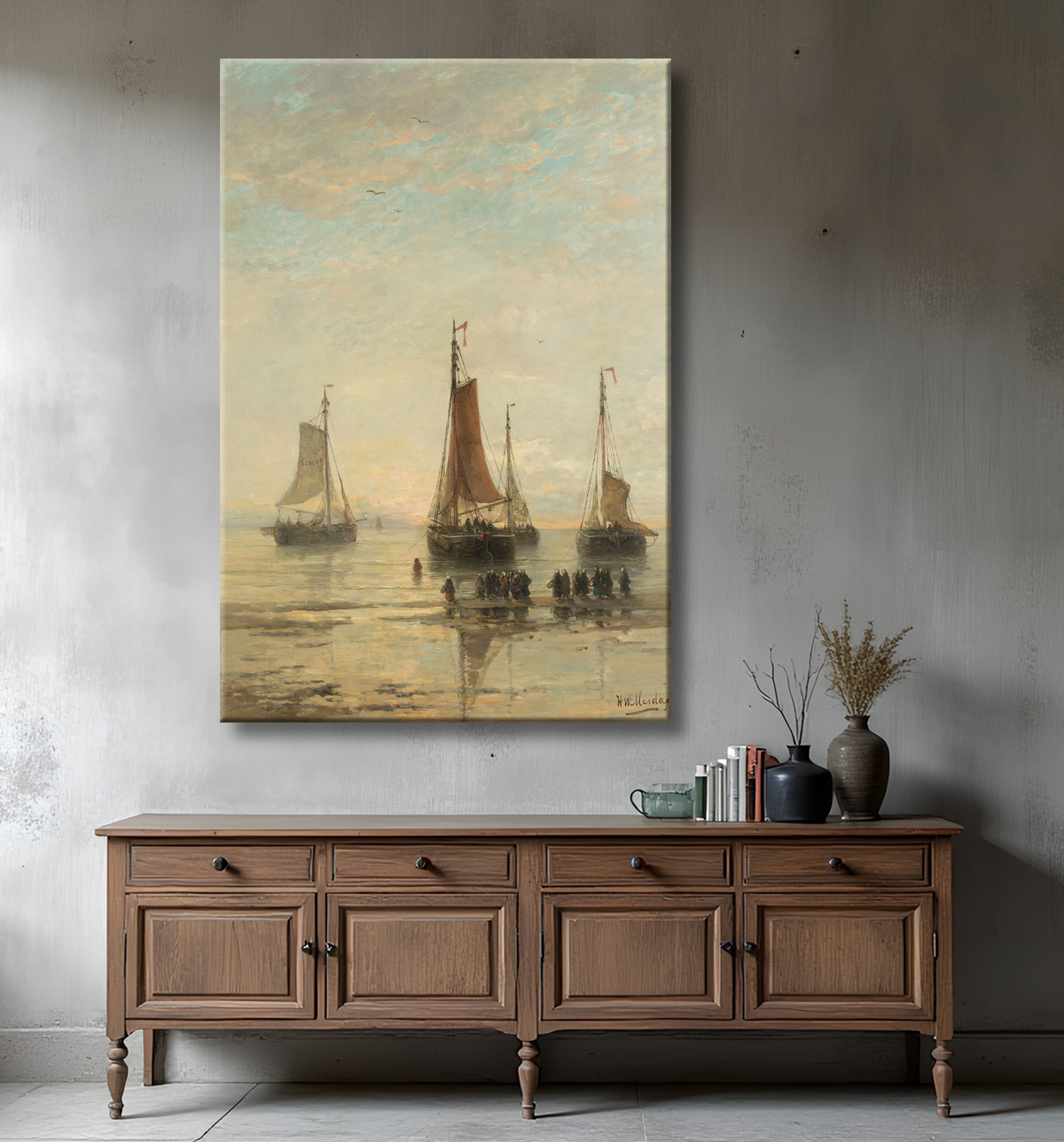Reproduction Bateaux de Scheveningen Bluff Bowed à l'ancre de Hendrik Willem Mesdag avec decor