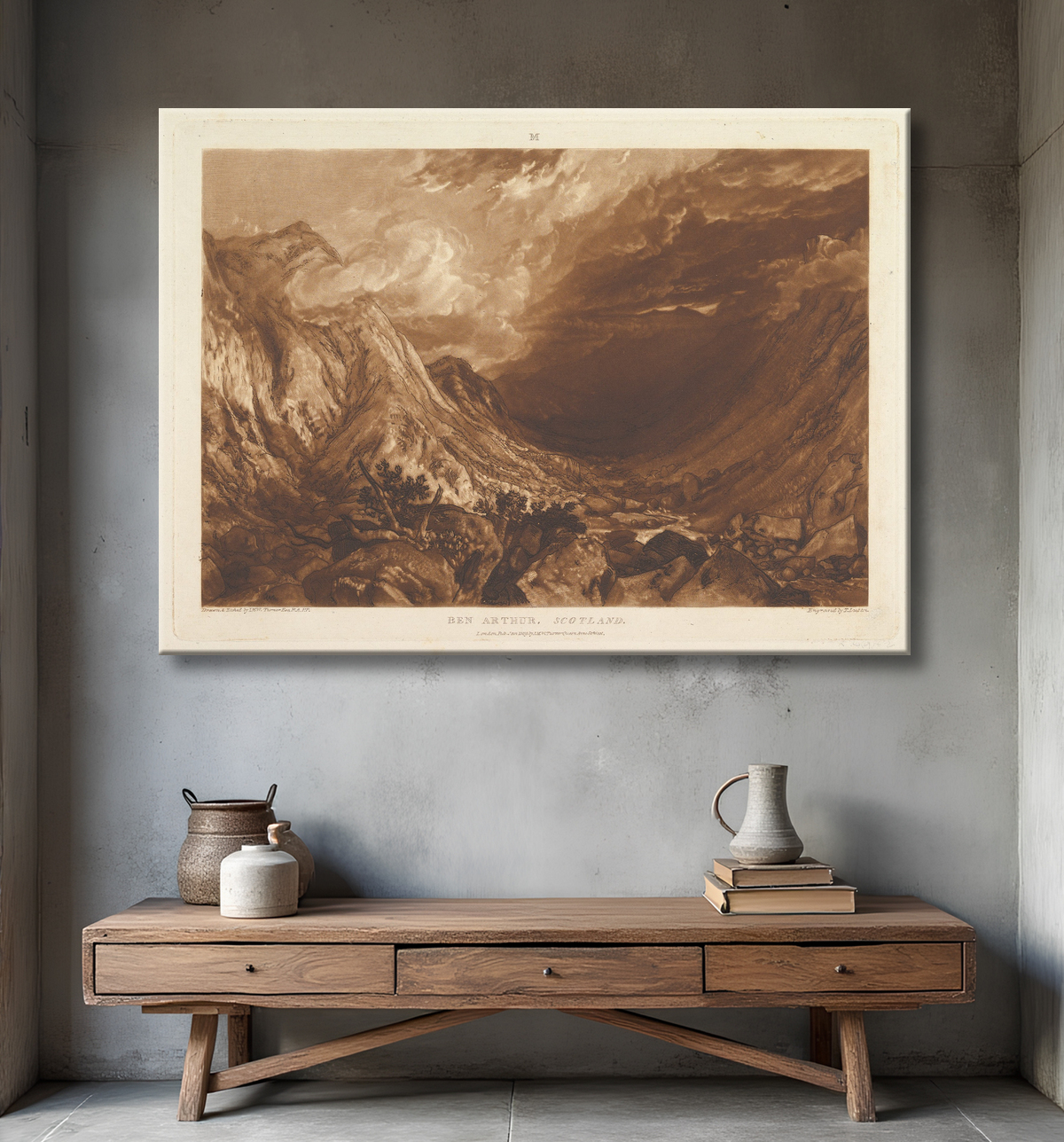 Reproduction Ben Arthur, Écosse (Études de livres, partie 14, planche 69) de Joseph Mallord William Turner avec decor
