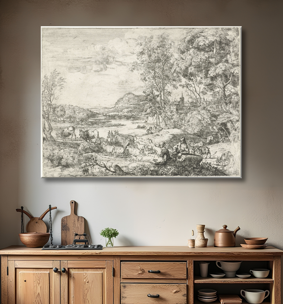 Reproduction Berger et bergère en conversation de Claude Lorrain avec decor