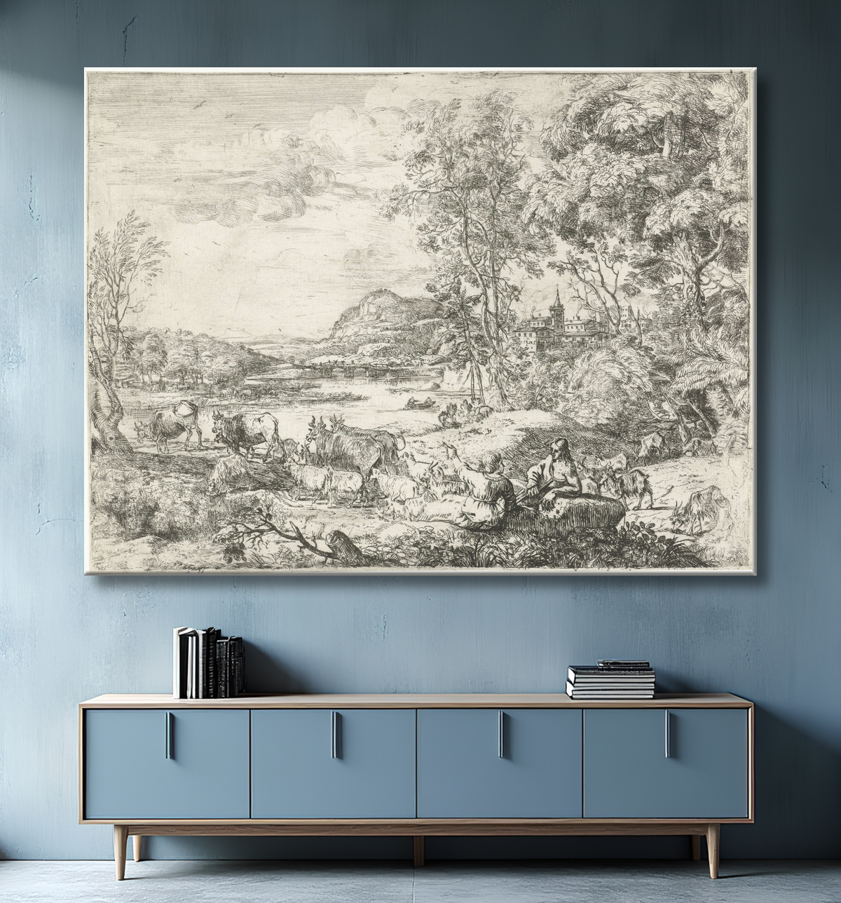 Reproduction Berger et bergère en conversation de Claude Lorrain avec decor