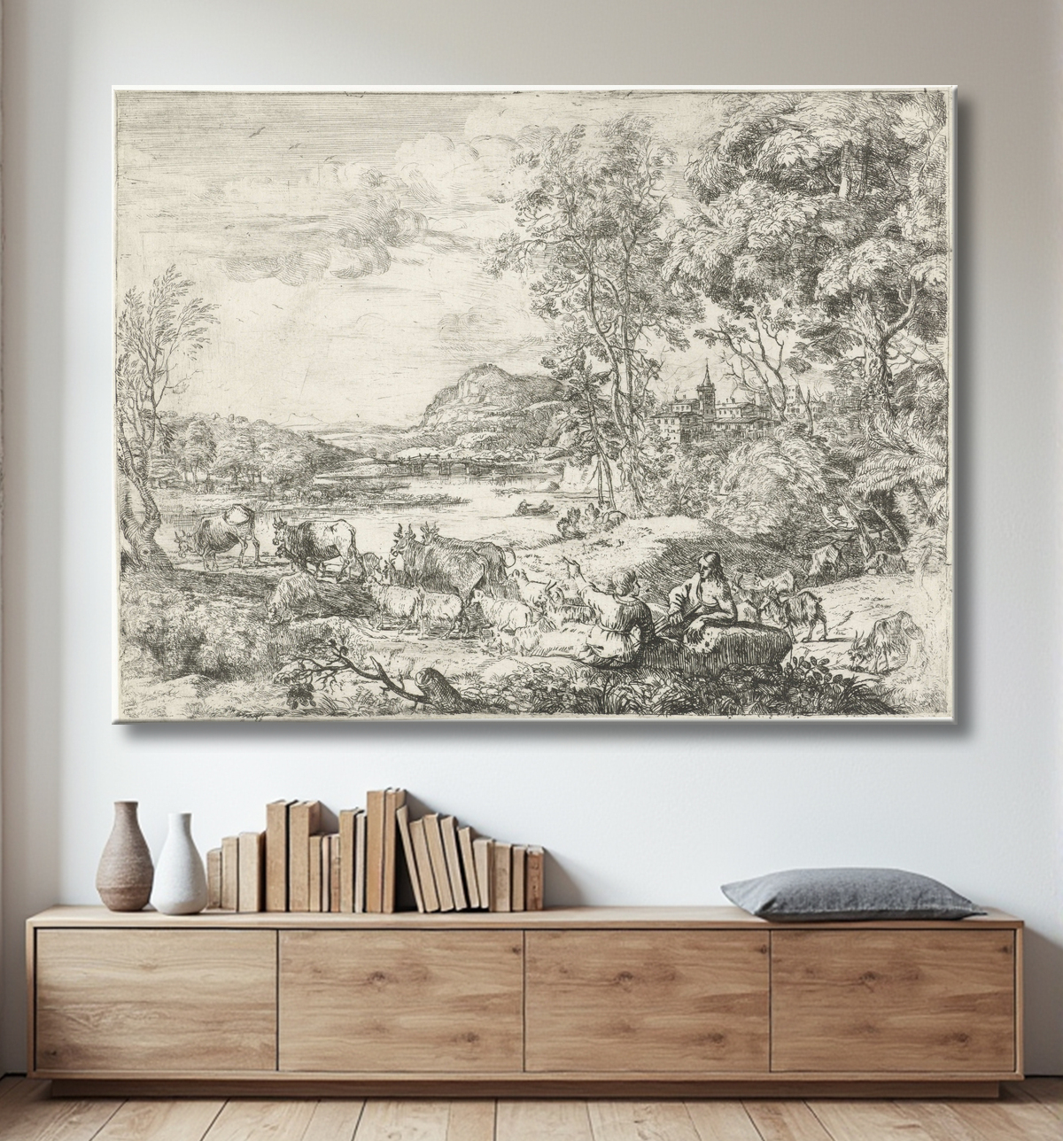 Reproduction Berger et bergère en conversation de Claude Lorrain avec decor