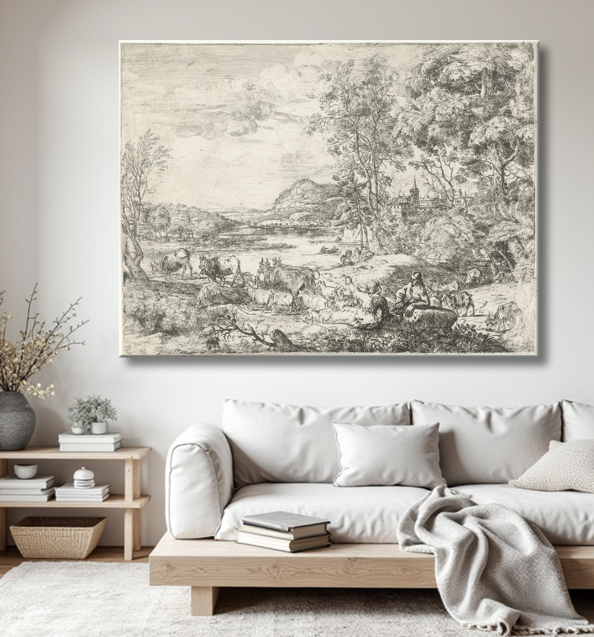 Reproduction Berger et bergère en conversation de Claude Lorrain avec decor