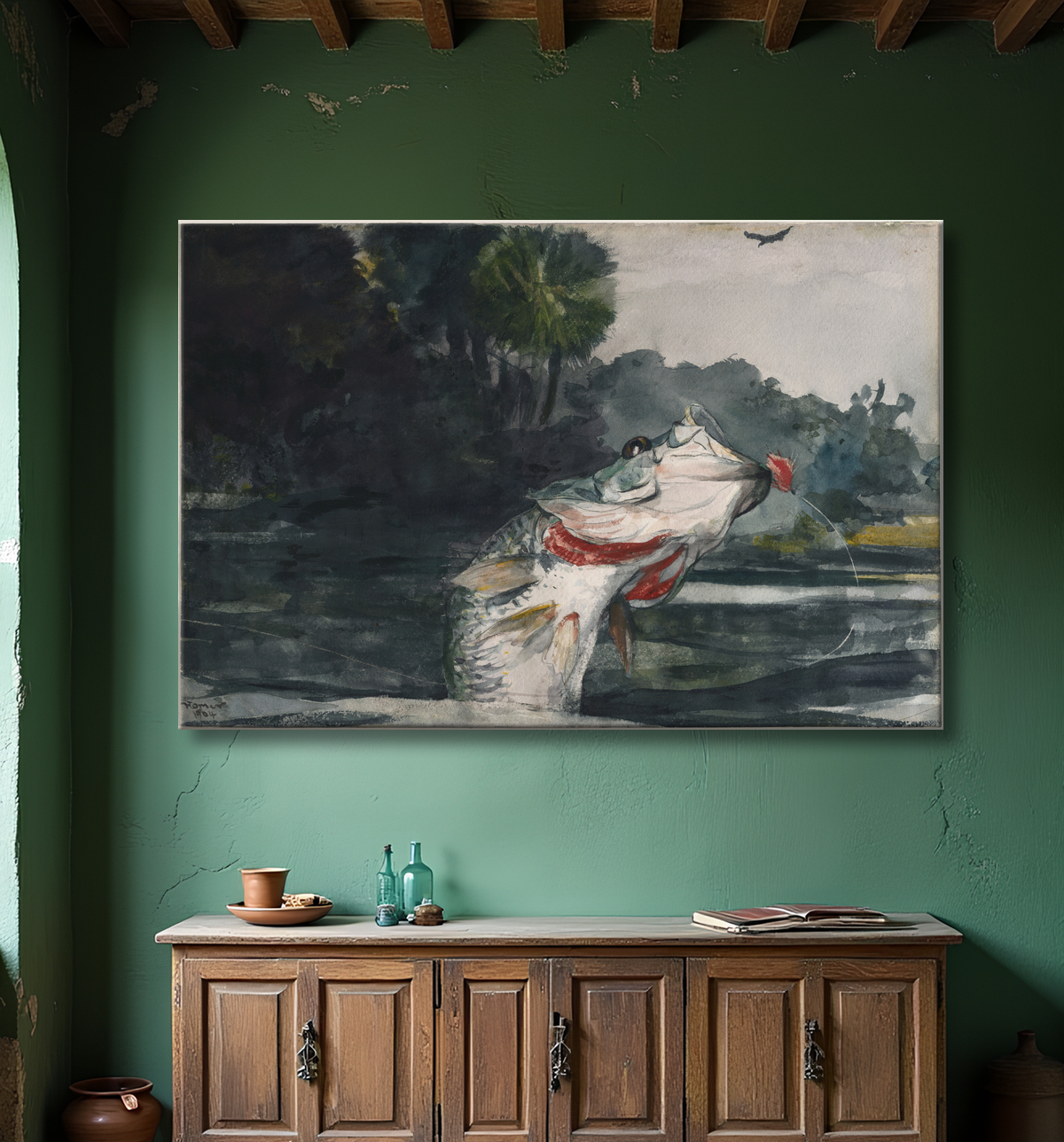 Reproduction Black Bass grandeur nature de Winslow Homer avec decor