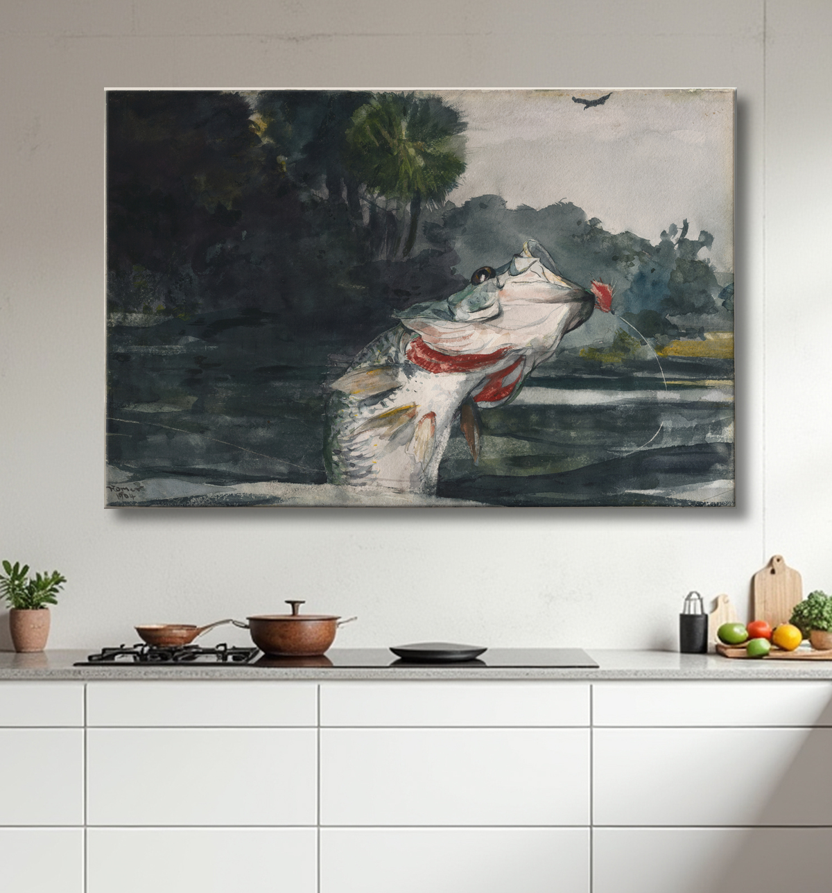 Reproduction Black Bass grandeur nature de Winslow Homer avec decor