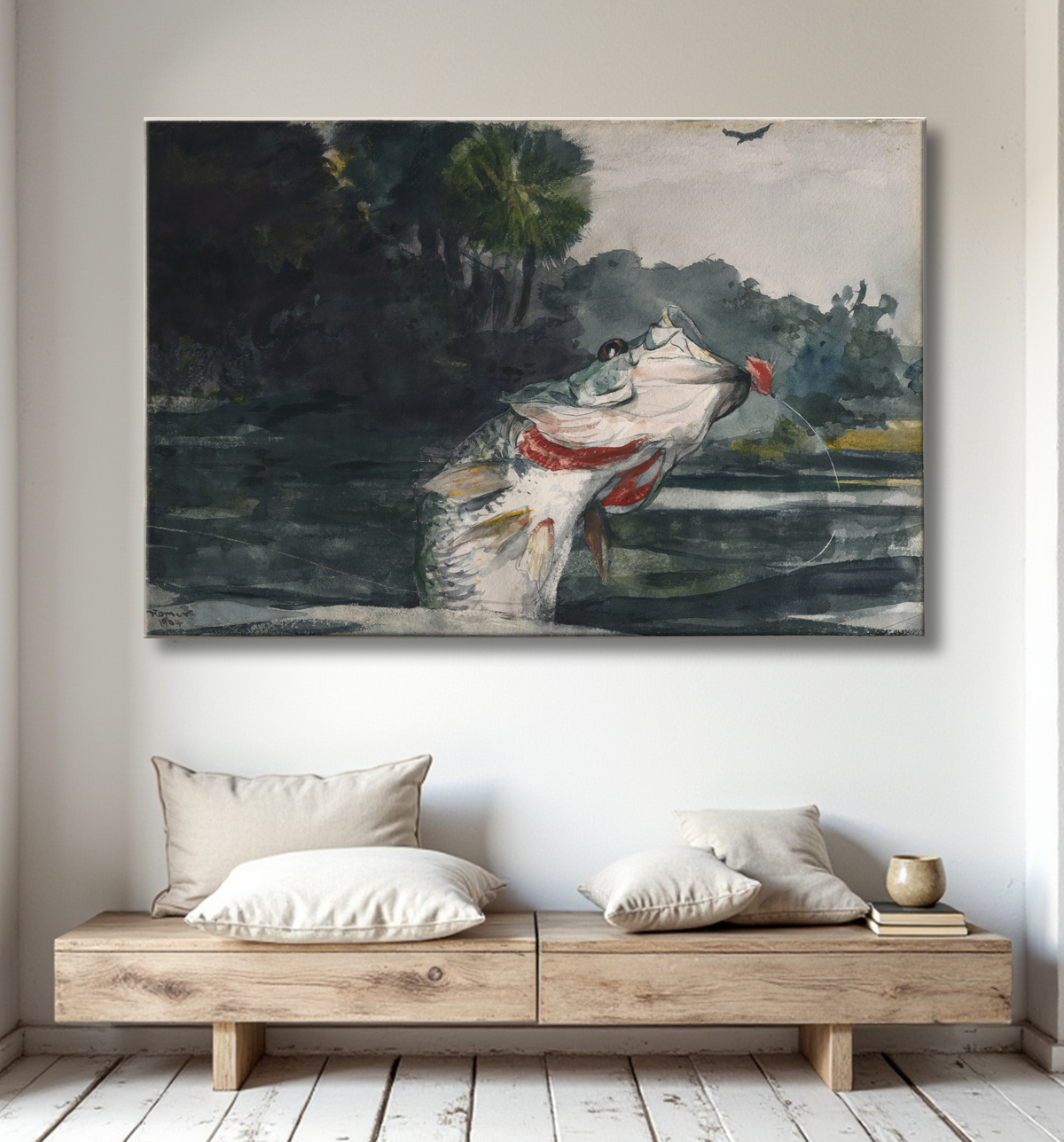 Reproduction Black Bass grandeur nature de Winslow Homer avec decor