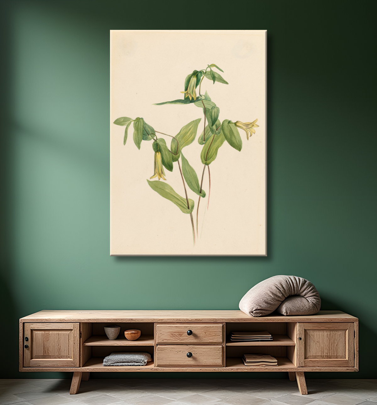 Reproduction Bois Merrybells (Uvularia perfoliata) de Mary Vaux Walcott, born Philadelphia, PA 1860-died St. Andrews, New Brunswick, Canada 1940 avec decor