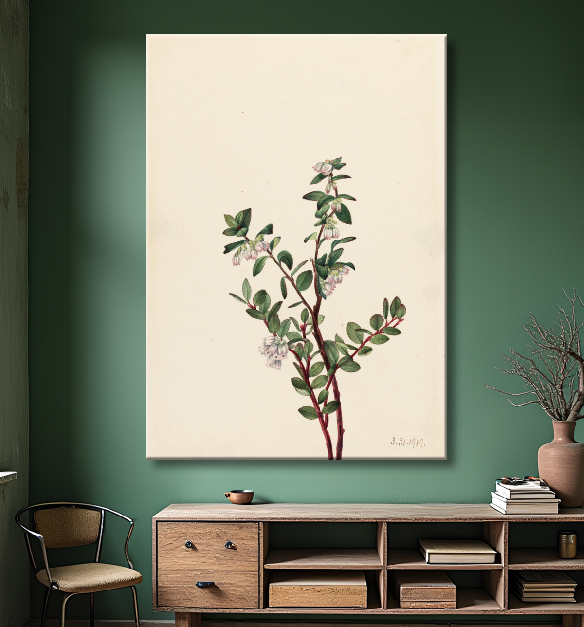 Reproduction Boîte Huckleberry (Gaylussacia brachycera) de Mary Vaux Walcott, born Philadelphia, PA 1860-died St. Andrews, New Brunswick, Canada 1940 avec decor