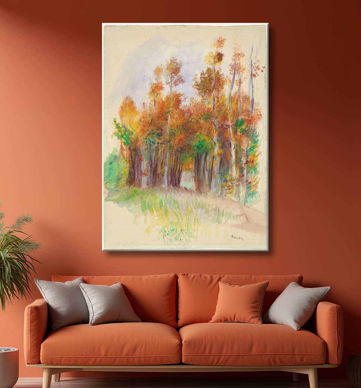 Reproduction Bosquet d'arbres de Pierre-Auguste Renoir avec decor