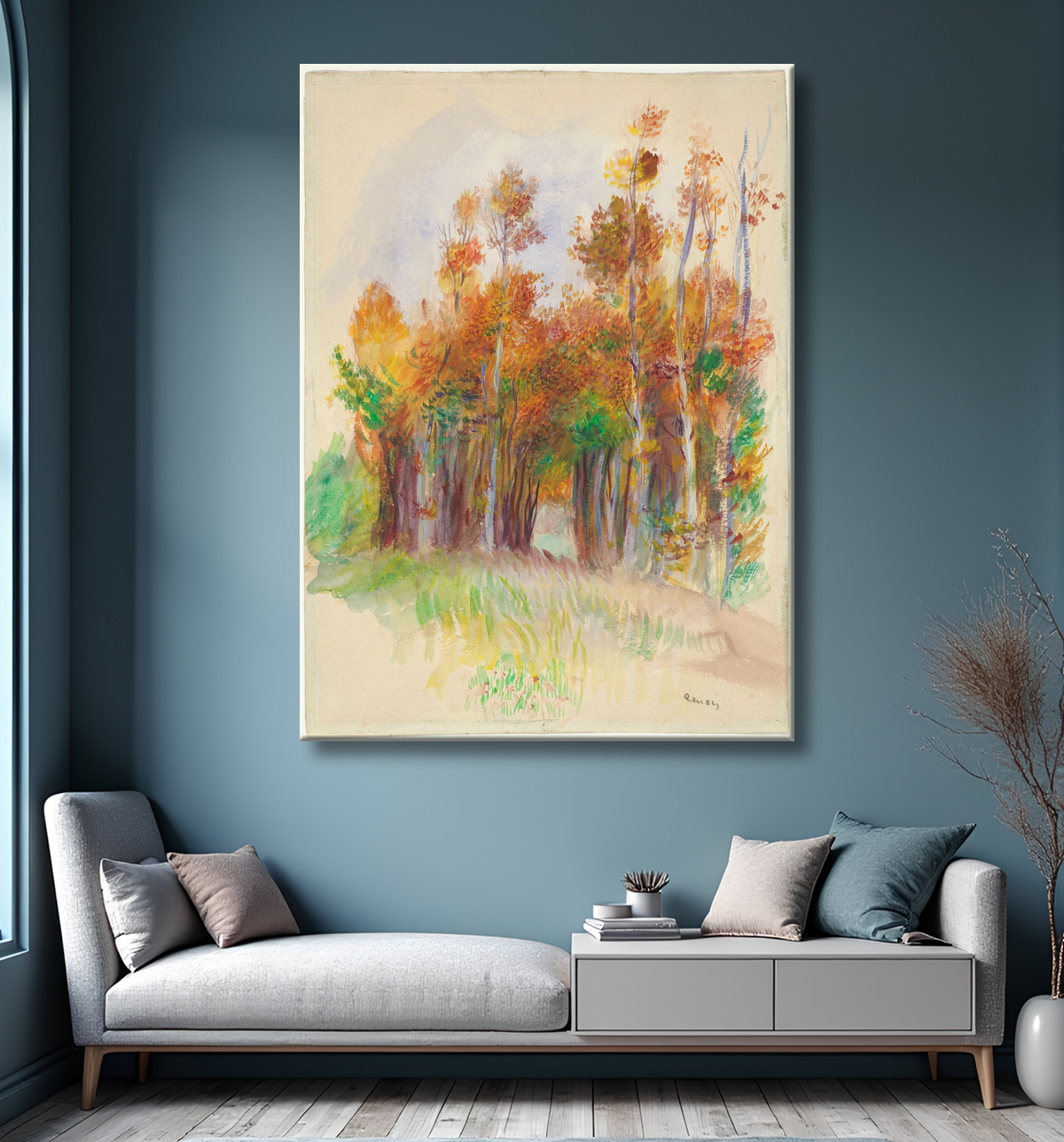 Reproduction Bosquet d'arbres de Pierre-Auguste Renoir avec decor