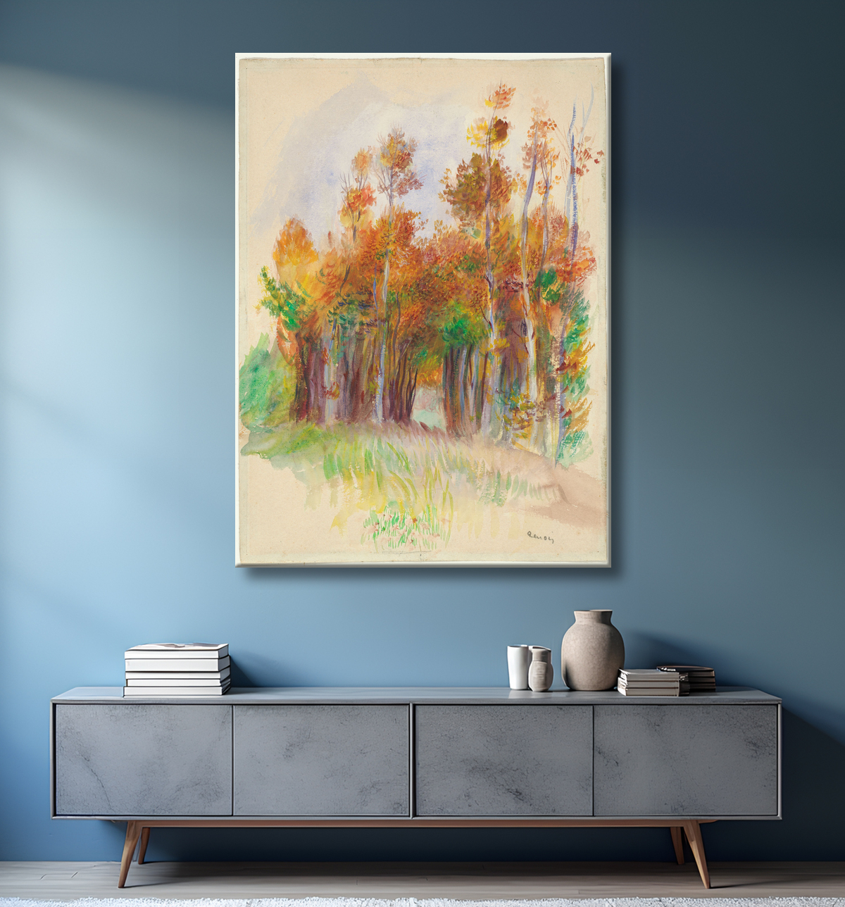 Reproduction Bosquet d'arbres de Pierre-Auguste Renoir avec decor