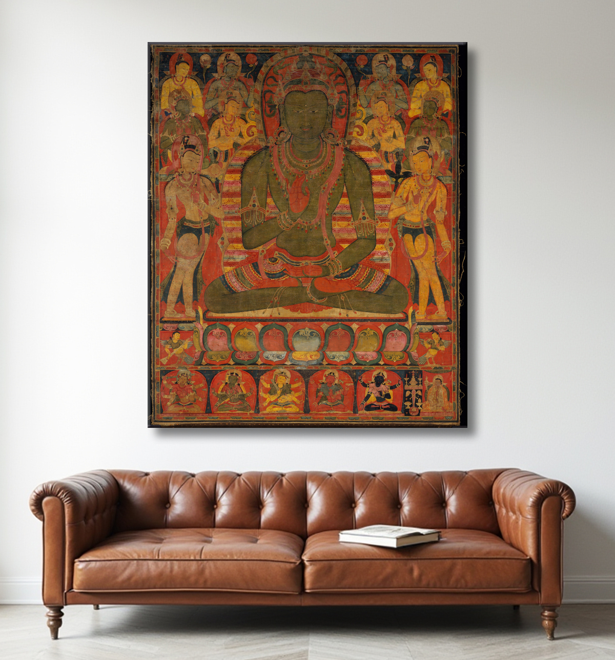 Reproduction Bouddha Amoghasiddhi avec huit bodhisattvas avec decor
