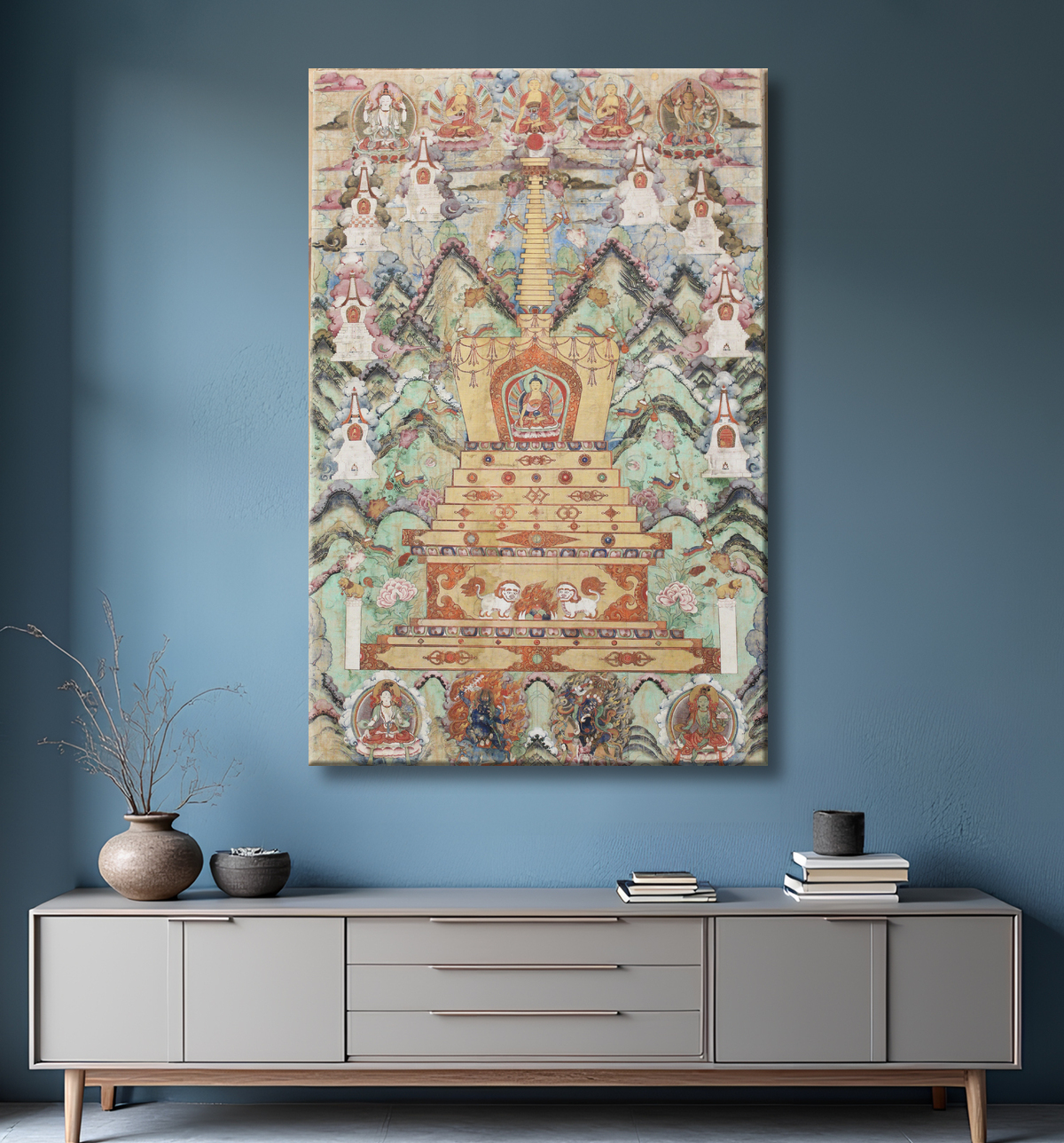 Reproduction Bouddha dans un stupa avec decor
