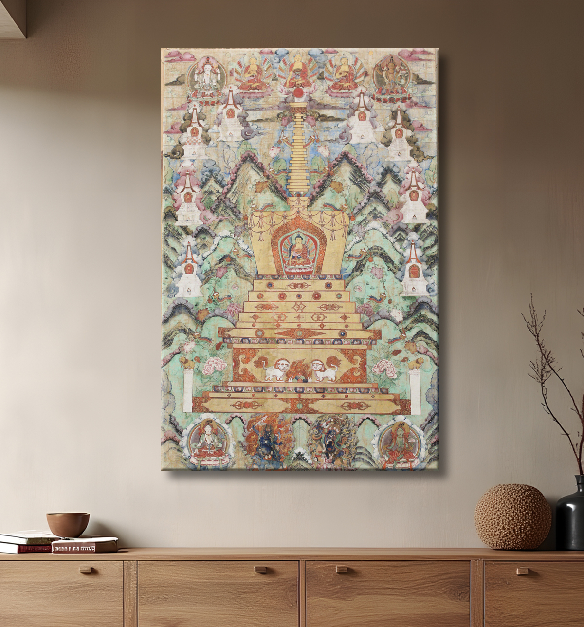 Reproduction Bouddha dans un stupa avec decor