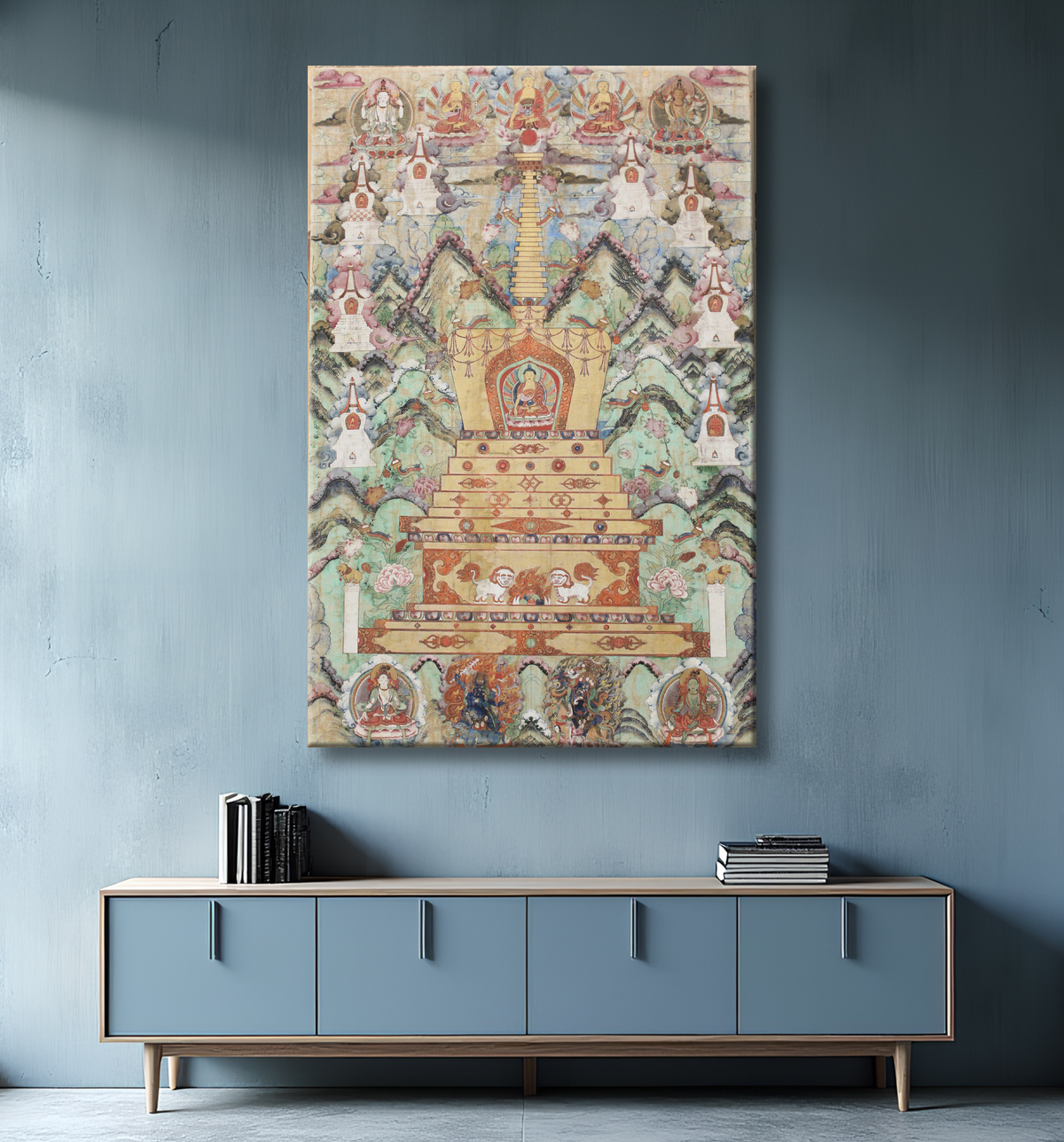 Reproduction Bouddha dans un stupa avec decor