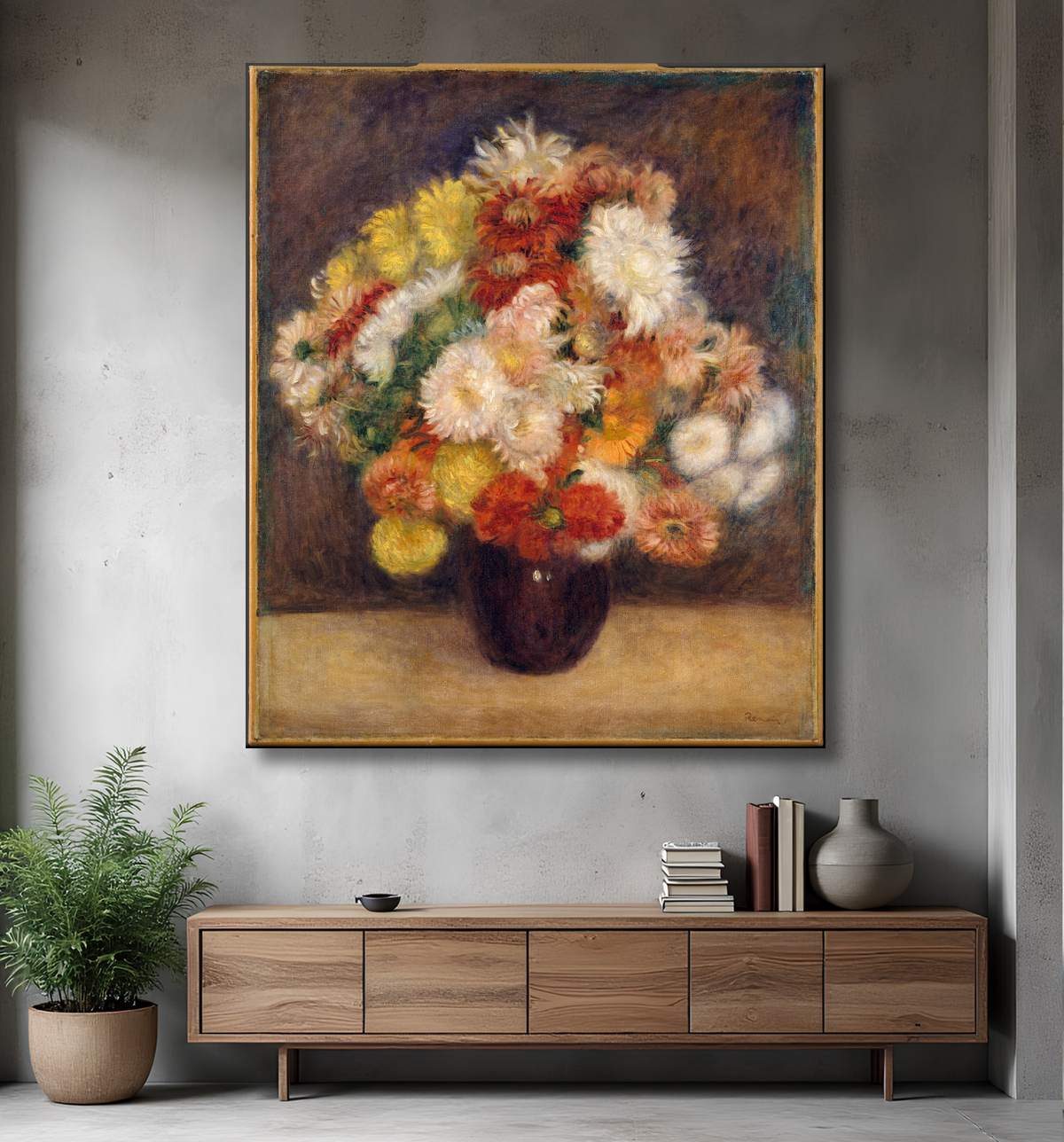 Reproduction Bouquet de Chrysanthèmes de Auguste Renoir avec decor