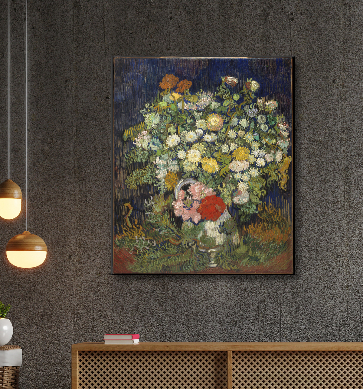 Reproduction Bouquet de fleurs dans un vase de Vincent van Gogh avec decor