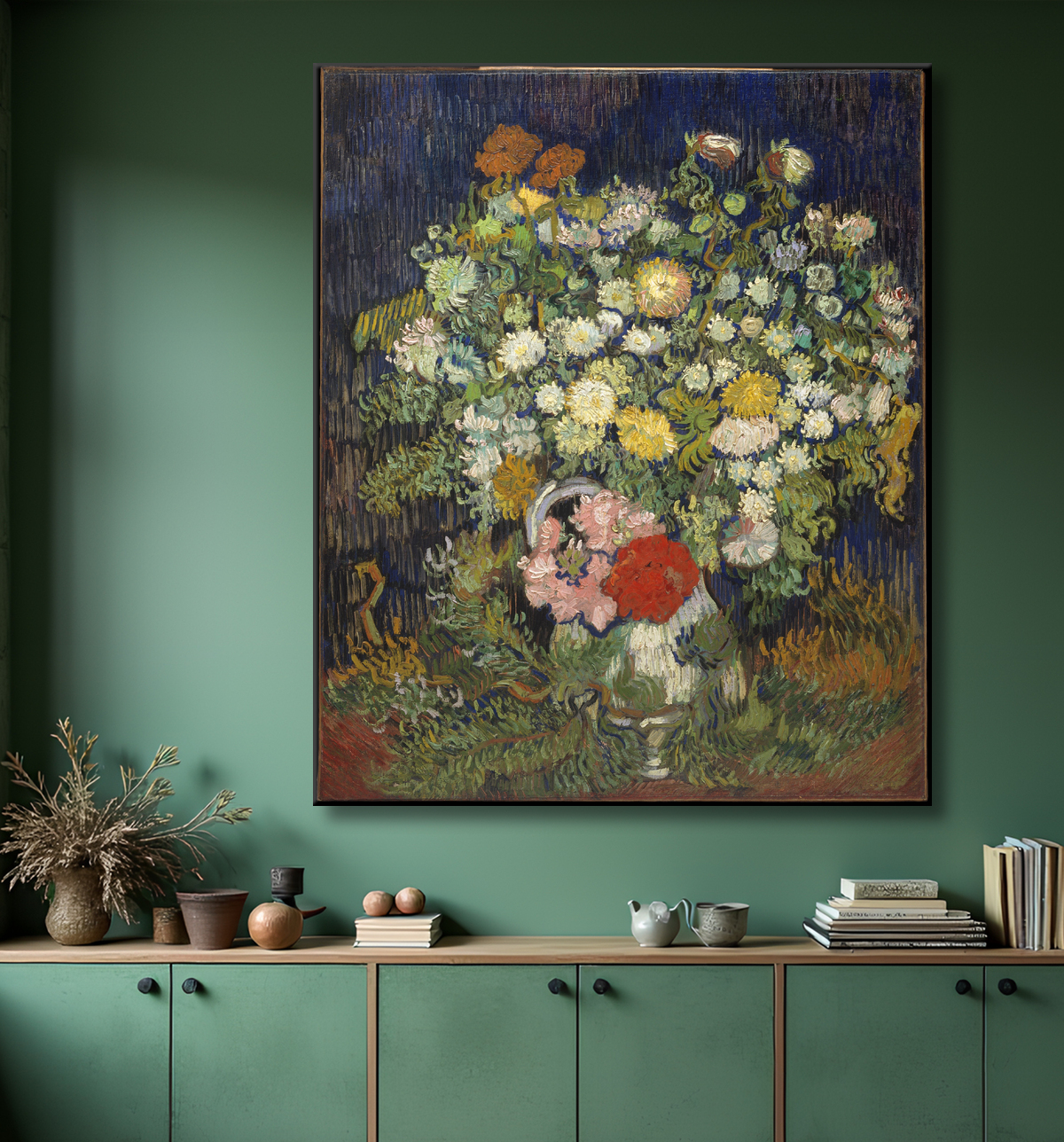 Reproduction Bouquet de fleurs dans un vase de Vincent van Gogh avec decor