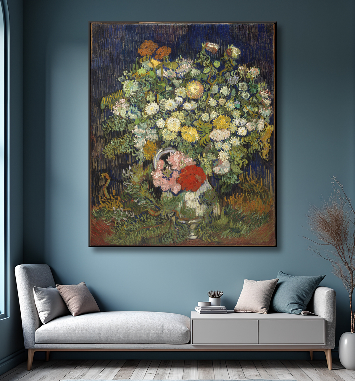 Reproduction Bouquet de fleurs dans un vase de Vincent van Gogh avec decor