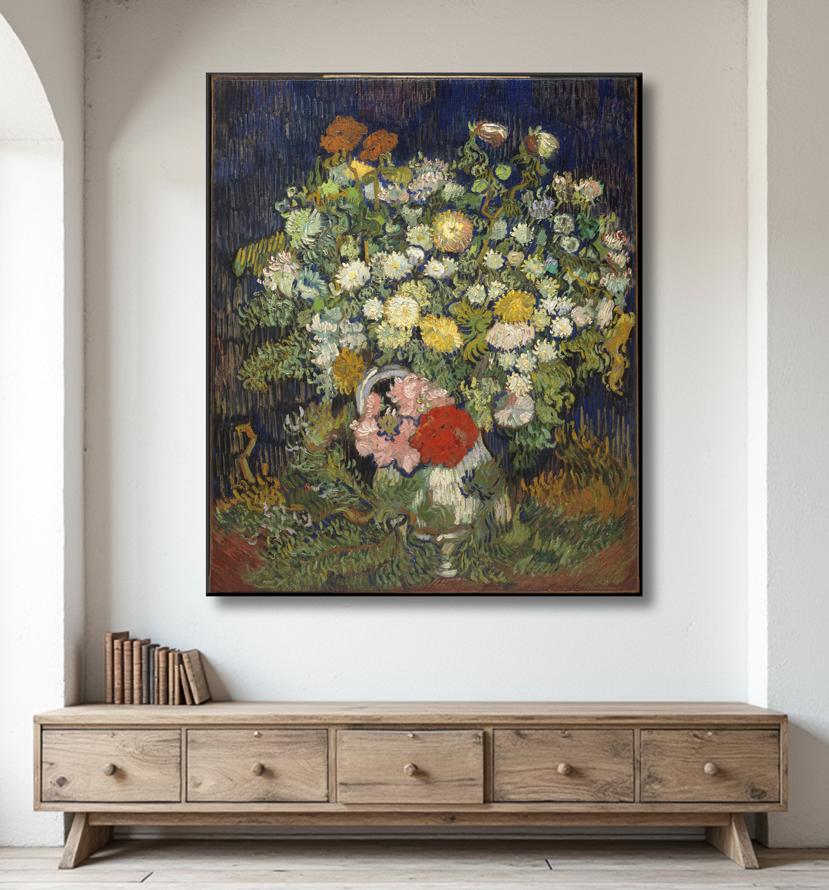 Reproduction Bouquet de fleurs dans un vase de Vincent van Gogh avec decor