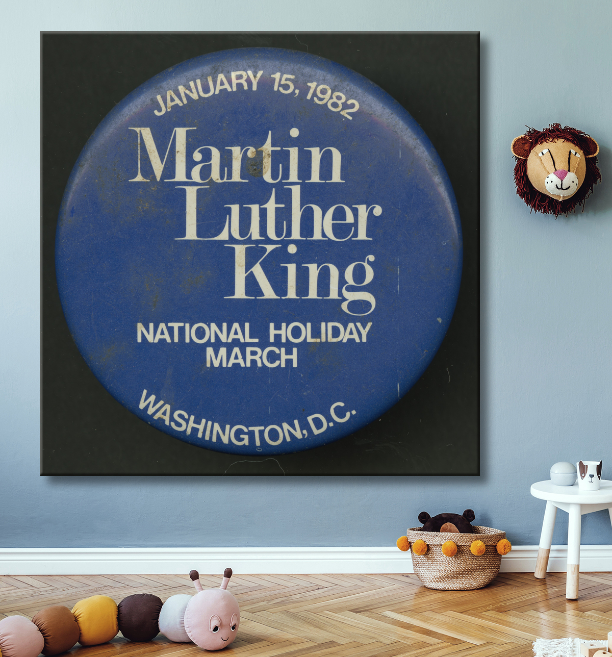Reproduction Bouton Pinback faisant la promotion de la Journée Martin Luther King de Unidentified avec decor