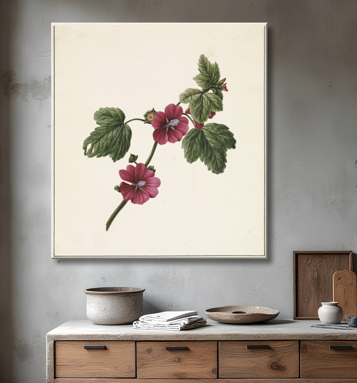 Reproduction Branche avec fleurs violettes de M. de Gijselaar avec decor