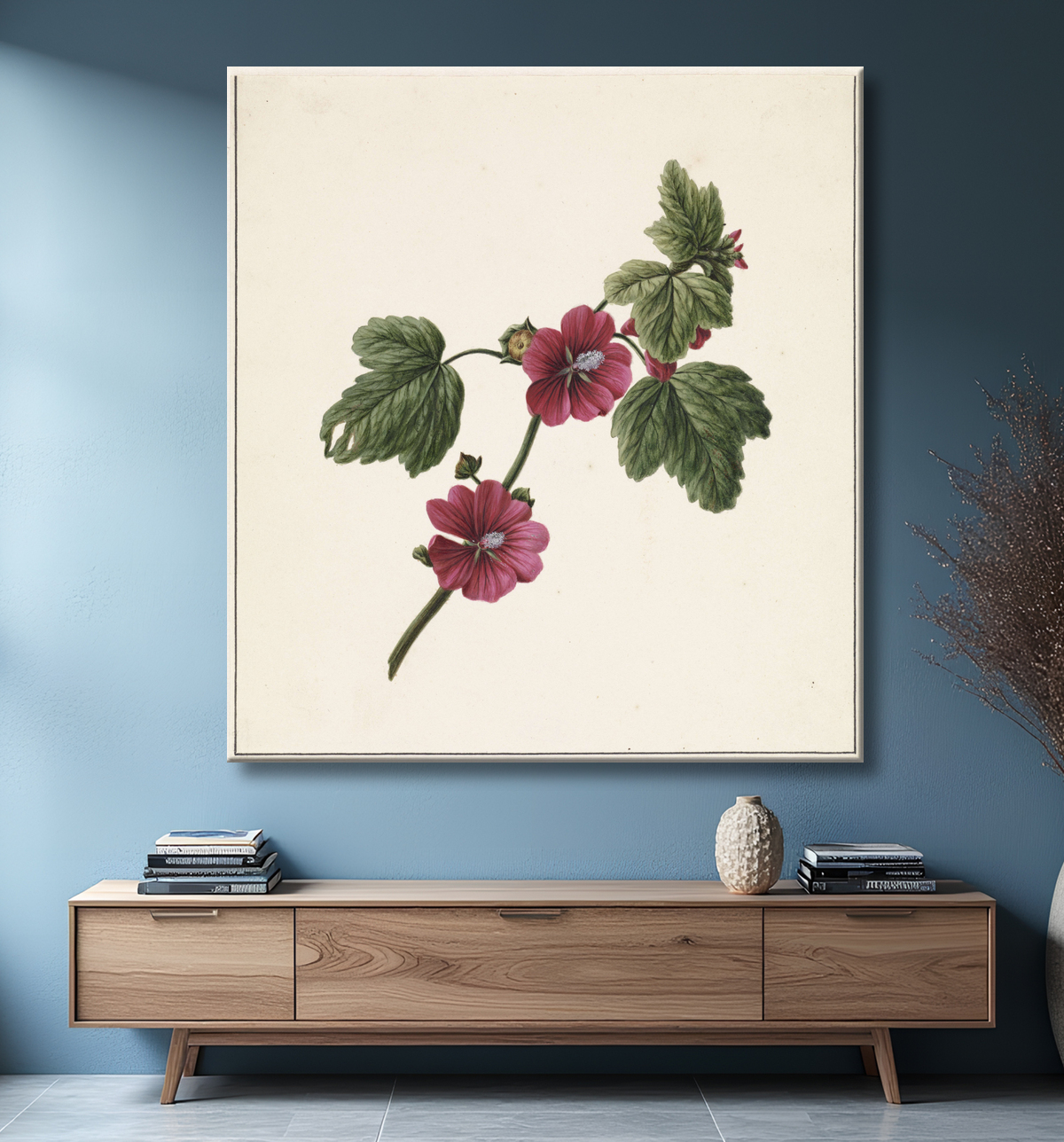 Reproduction Branche avec fleurs violettes de M. de Gijselaar avec decor
