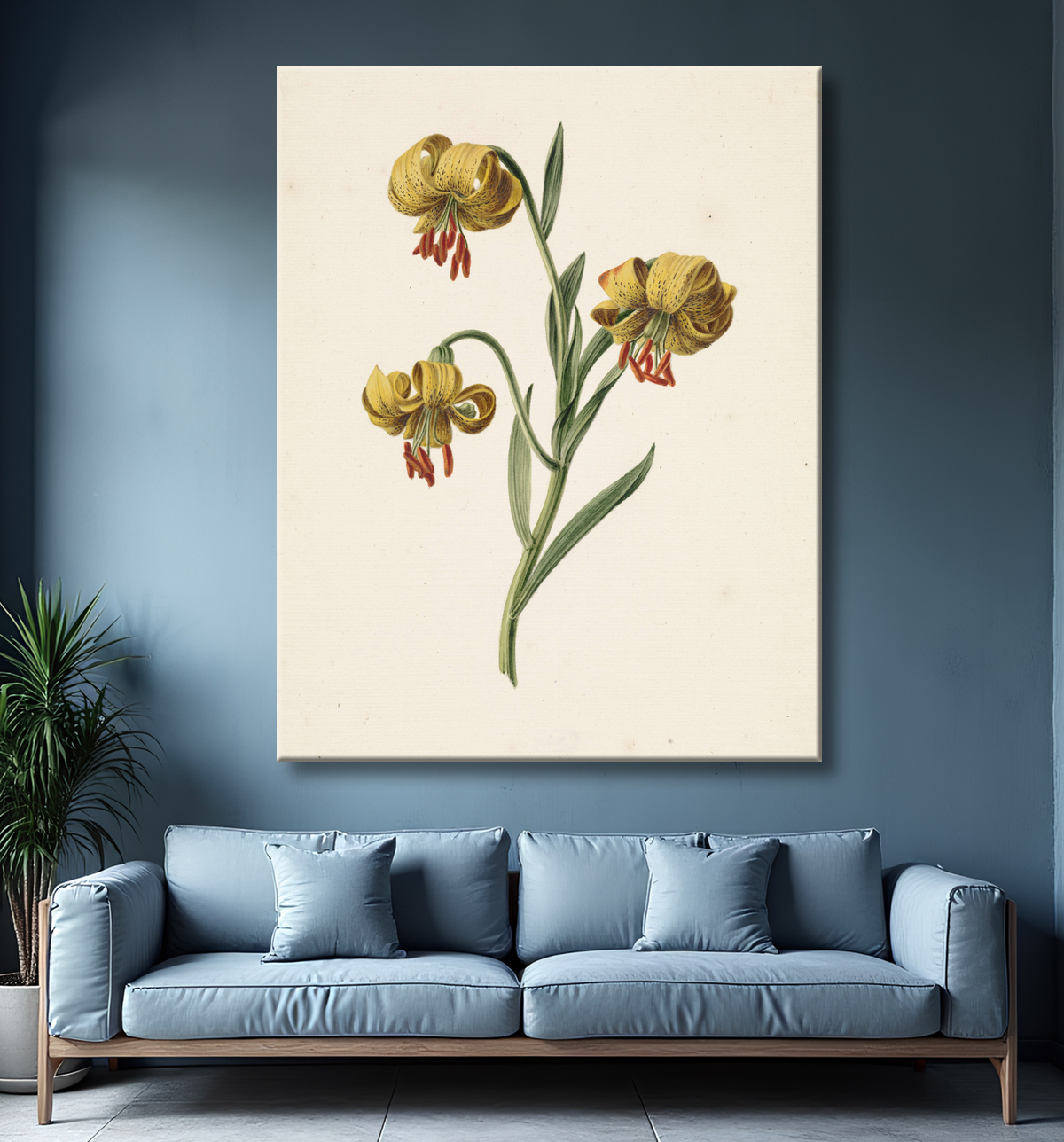 Reproduction Branche avec trois lys jaunes de M. de Gijselaar avec decor