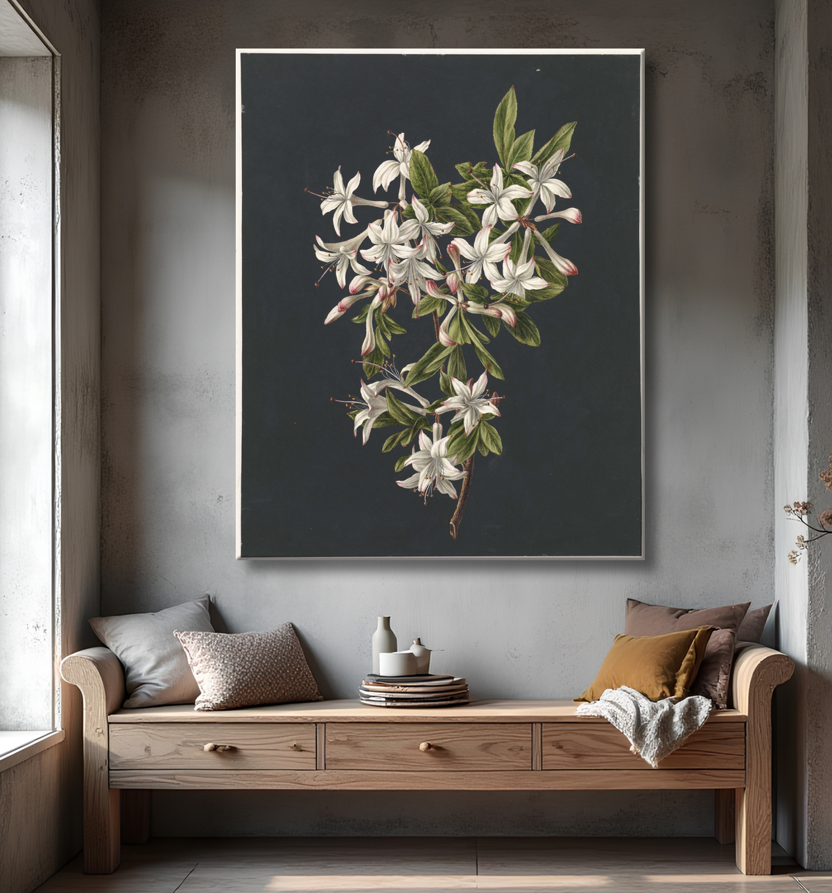 Reproduction Branche d'azalées en fleurs de M. de Gijselaar avec decor