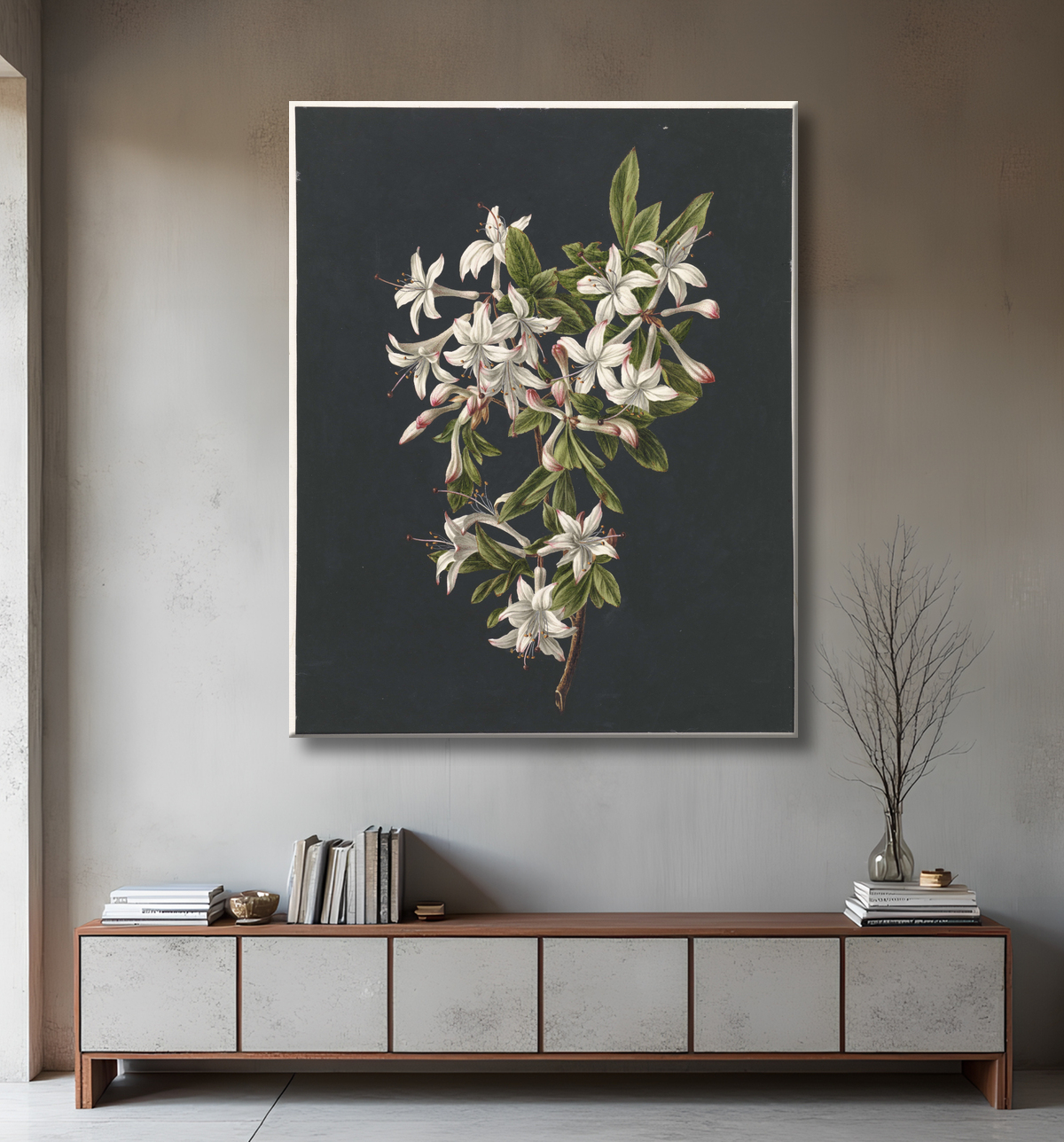 Reproduction Branche d'azalées en fleurs de M. de Gijselaar avec decor
