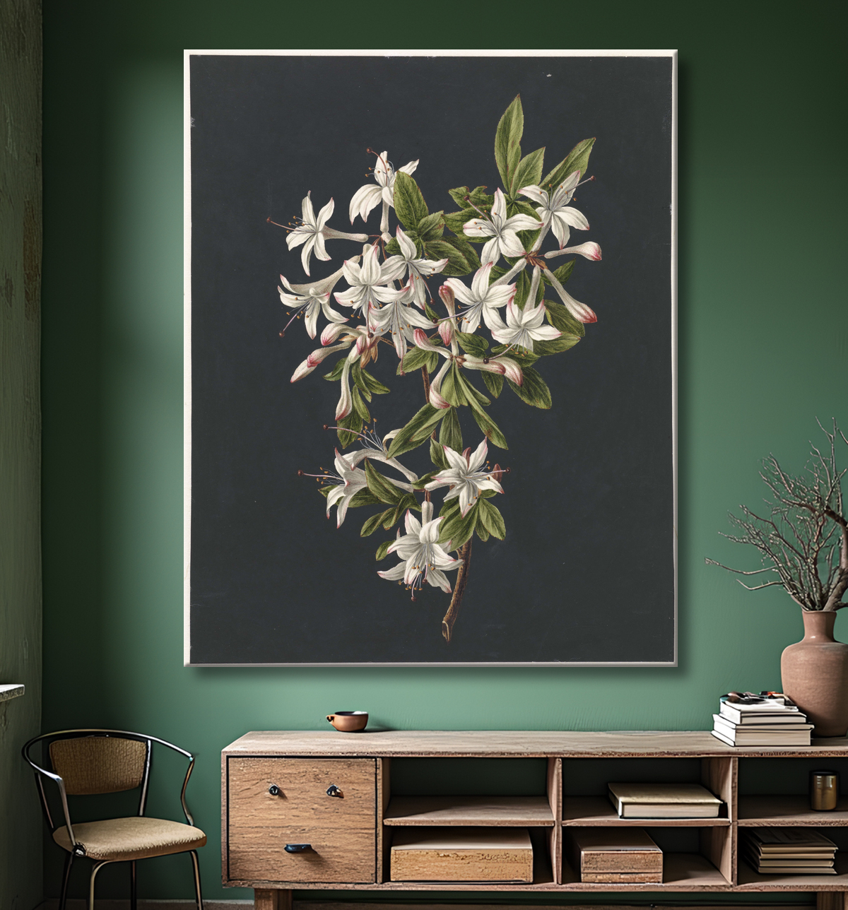 Reproduction Branche d'azalées en fleurs de M. de Gijselaar avec decor