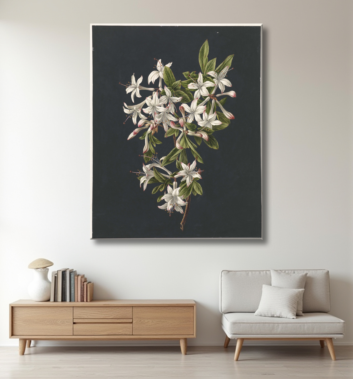 Reproduction Branche d'azalées en fleurs de M. de Gijselaar avec decor