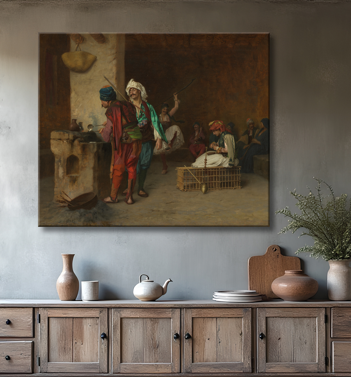 Reproduction Cafe House, Le Caire (Casting Bullets) de Jean-Léon Gérôme avec decor