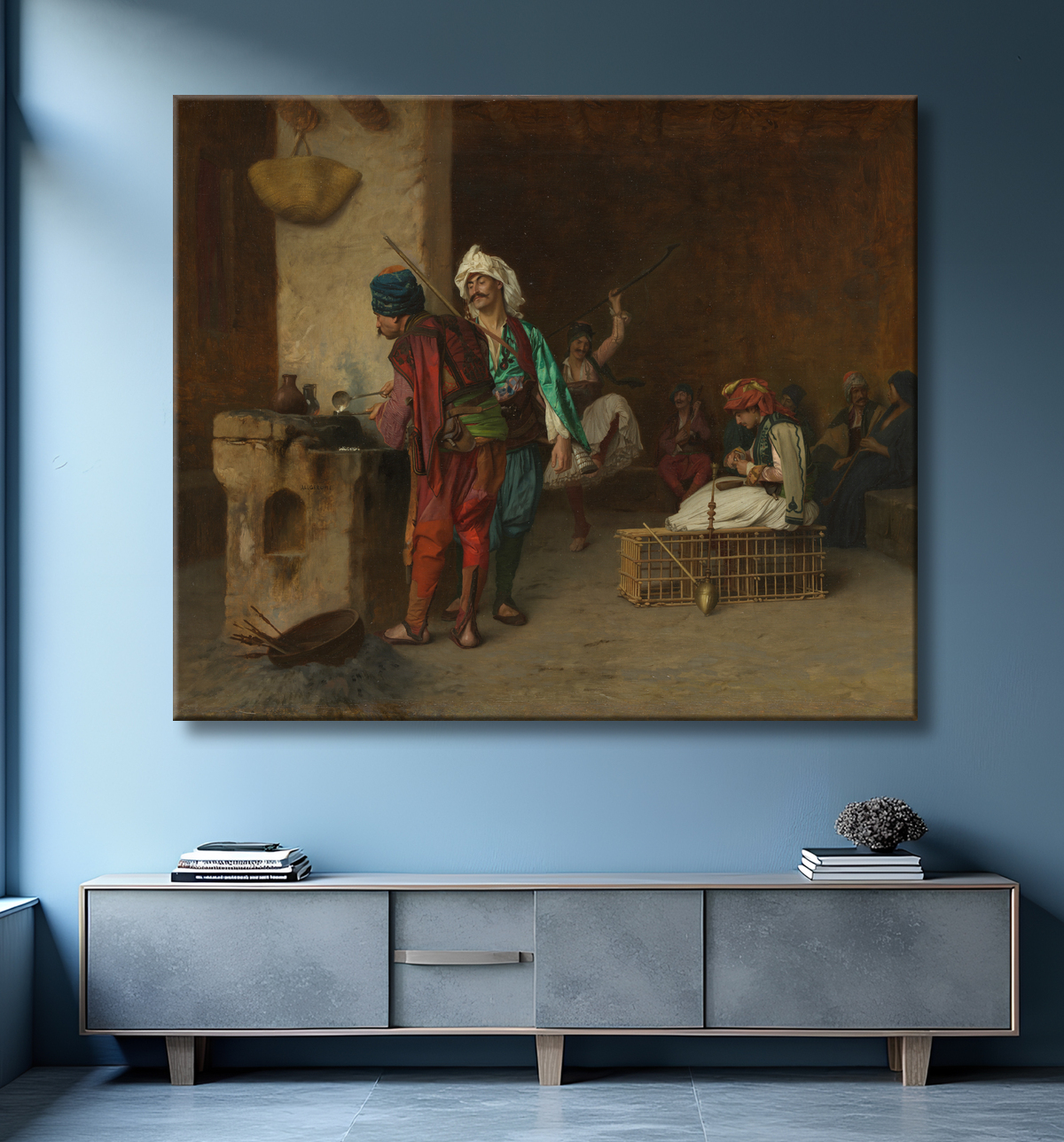 Reproduction Cafe House, Le Caire (Casting Bullets) de Jean-Léon Gérôme avec decor