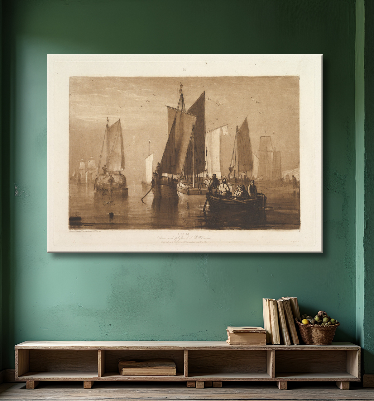 Reproduction Calme (Livre d'études, partie 9, planche 44) de Joseph Mallord William Turner avec decor