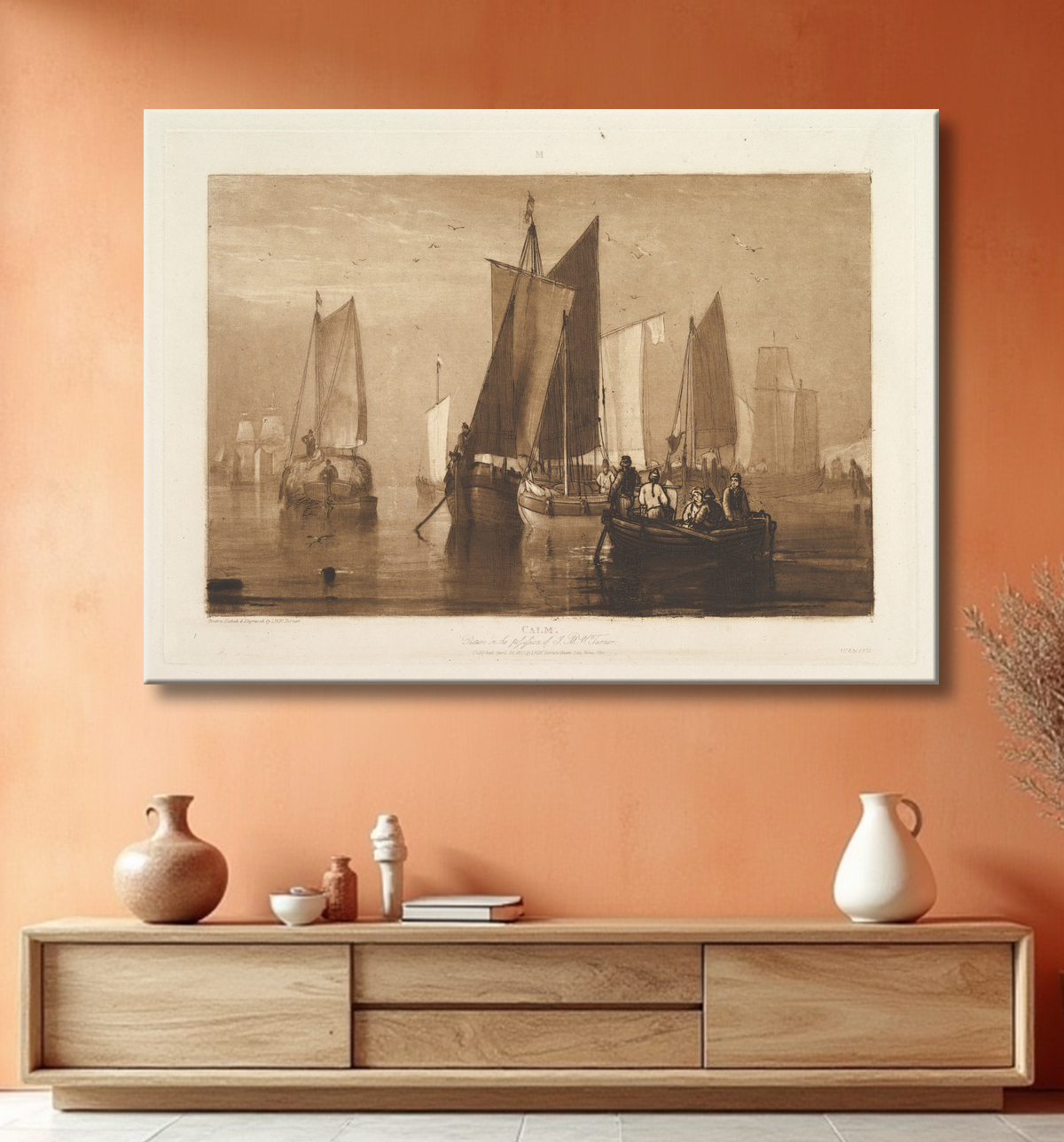 Reproduction Calme (Livre d'études, partie 9, planche 44) de Joseph Mallord William Turner avec decor