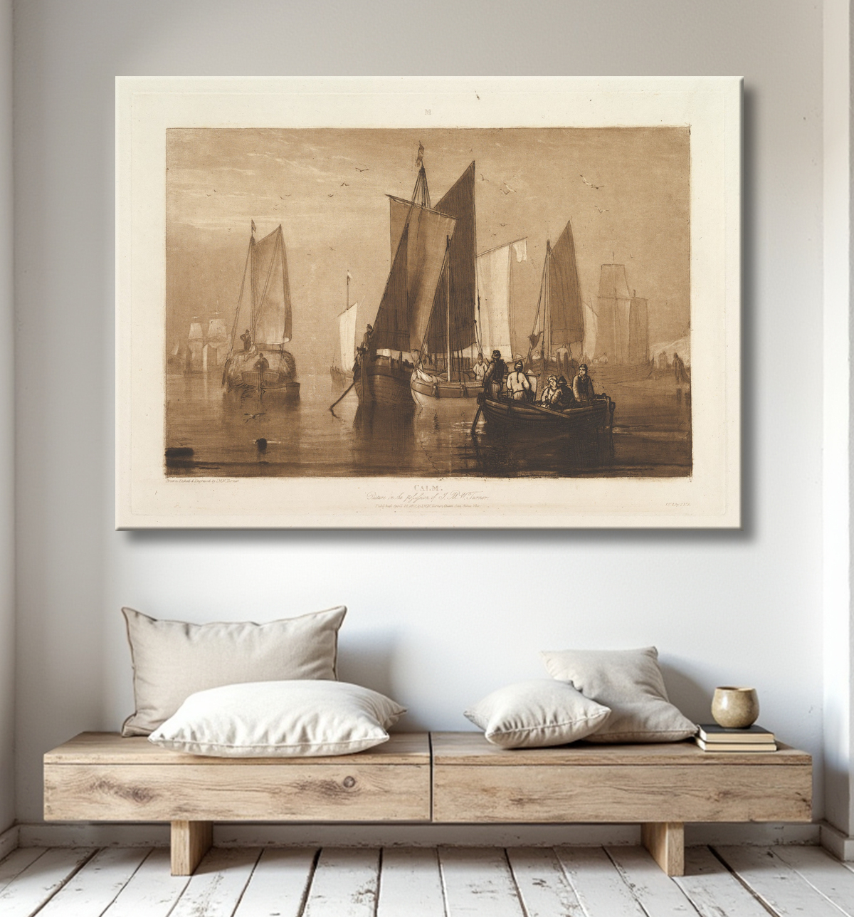 Reproduction Calme (Livre d'études, partie 9, planche 44) de Joseph Mallord William Turner avec decor