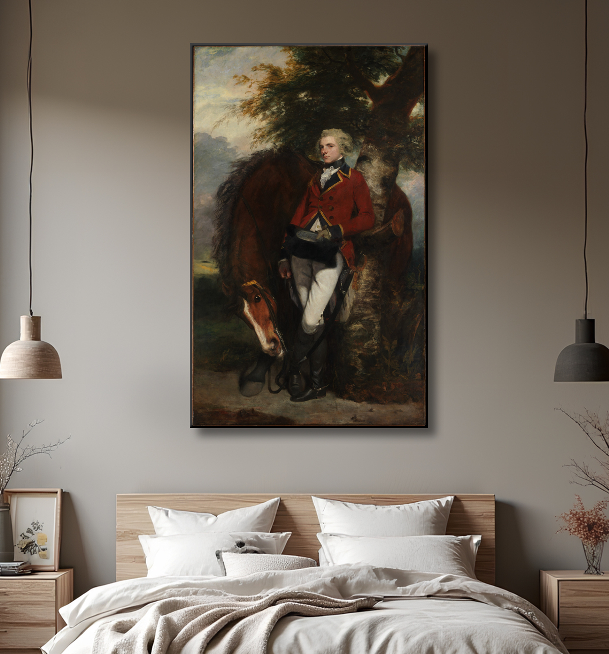 Reproduction Capitaine George KH Coussmaker (1759-1801) de Sir Joshua Reynolds avec decor