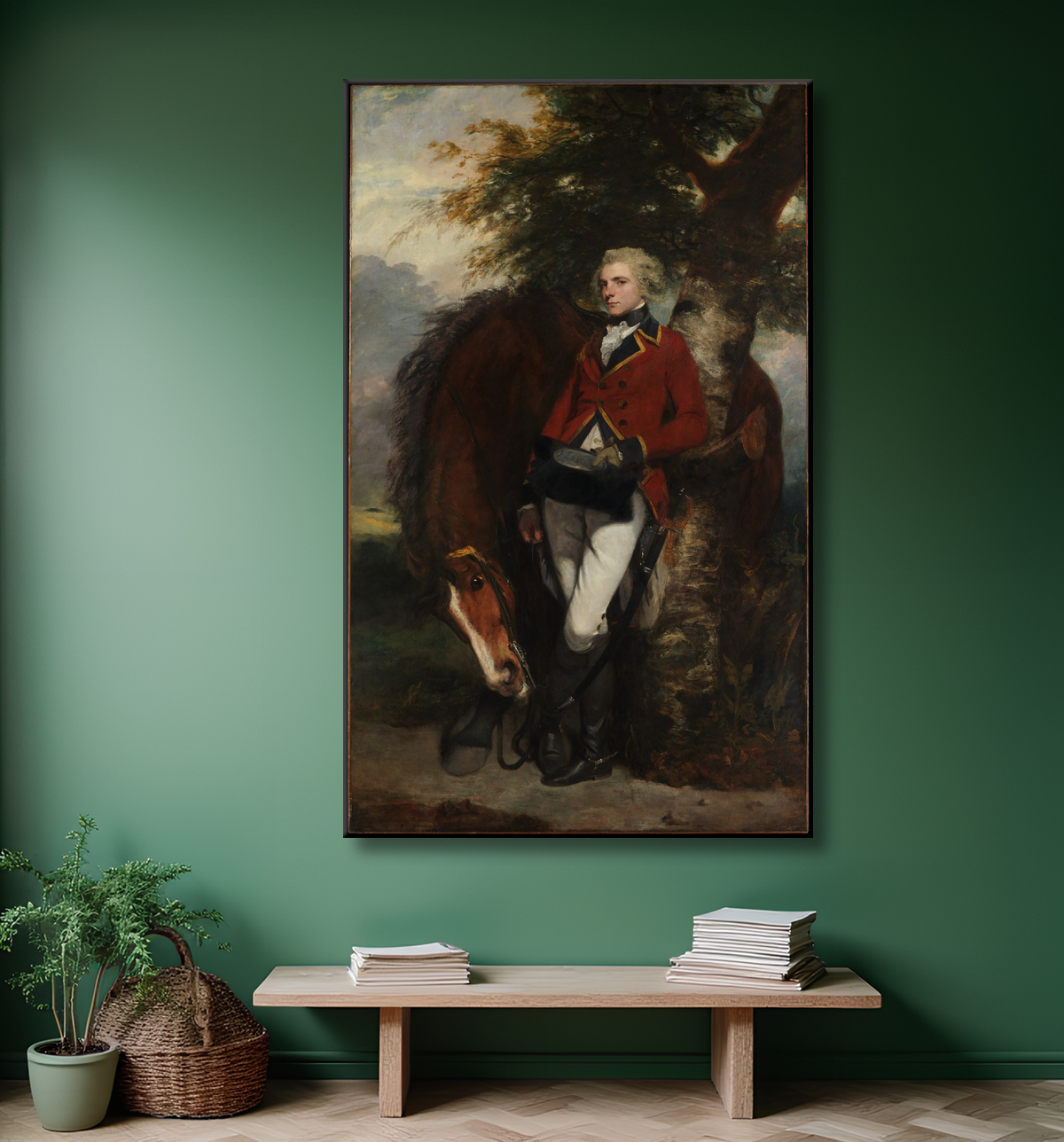 Reproduction Capitaine George KH Coussmaker (1759-1801) de Sir Joshua Reynolds avec decor