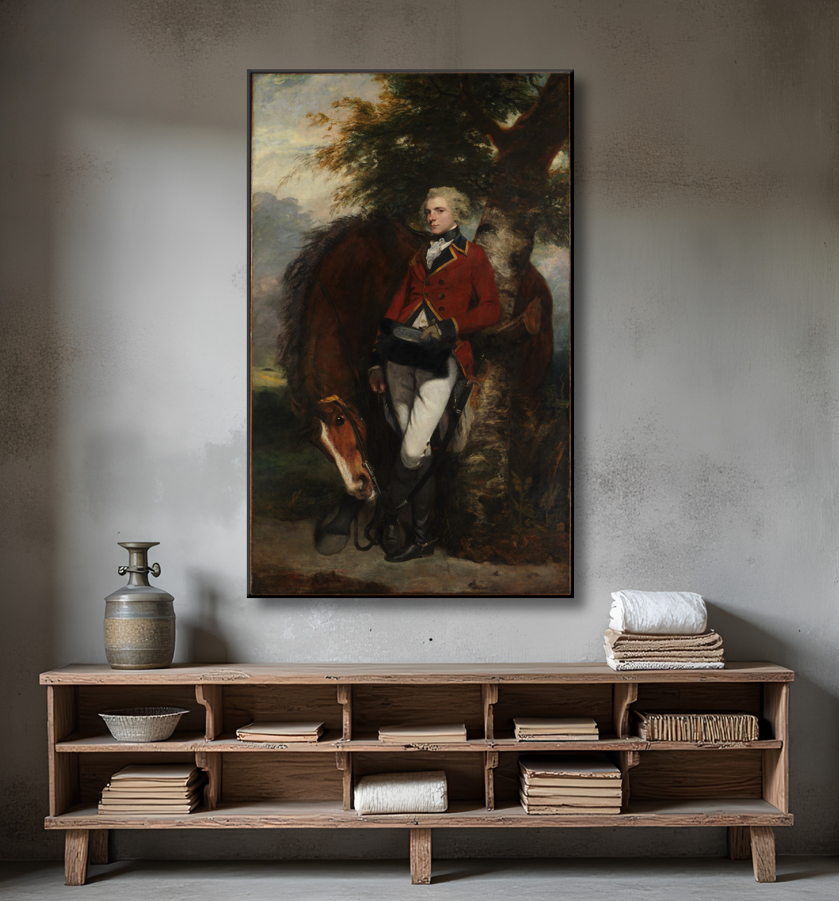 Reproduction Capitaine George KH Coussmaker (1759-1801) de Sir Joshua Reynolds avec decor