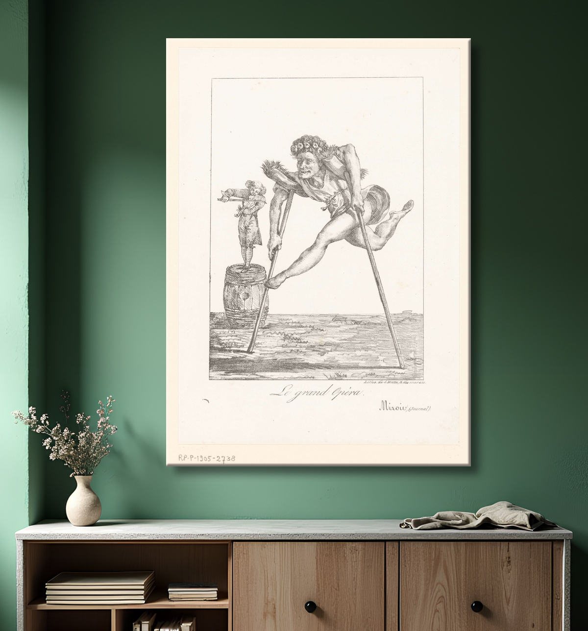 Reproduction Caricature d'un acteur sur deux balais de Eugène Delacroix avec decor