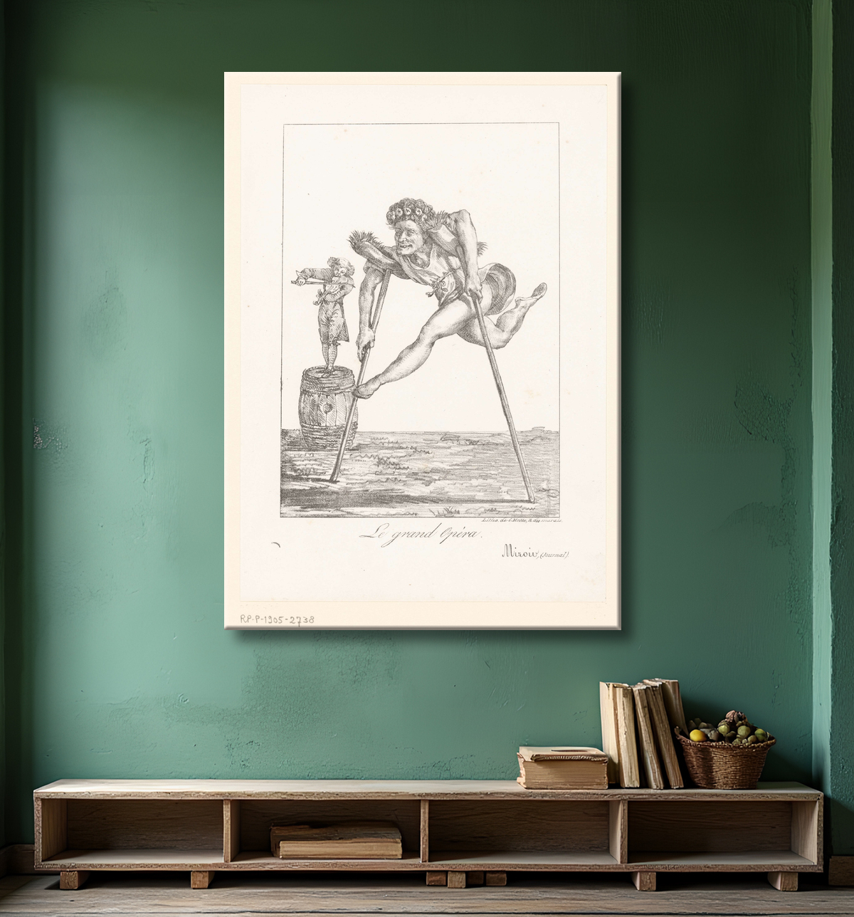 Reproduction Caricature d'un acteur sur deux balais de Eugène Delacroix avec decor