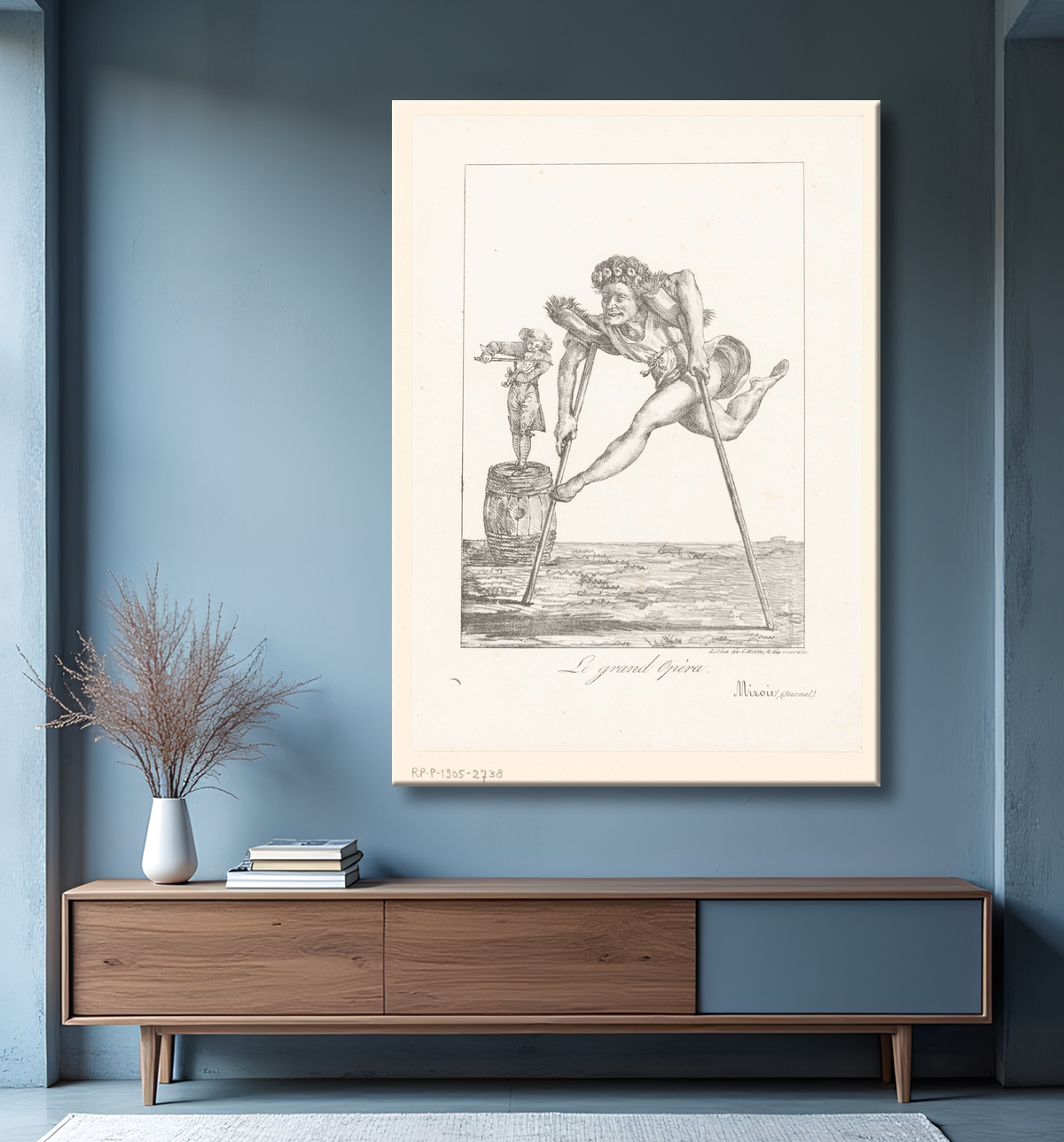 Reproduction Caricature d'un acteur sur deux balais de Eugène Delacroix avec decor