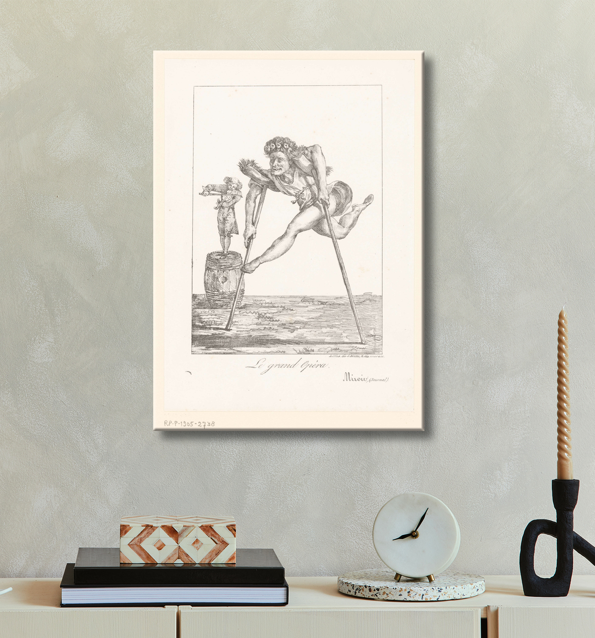 Reproduction Caricature d'un acteur sur deux balais de Eugène Delacroix avec decor