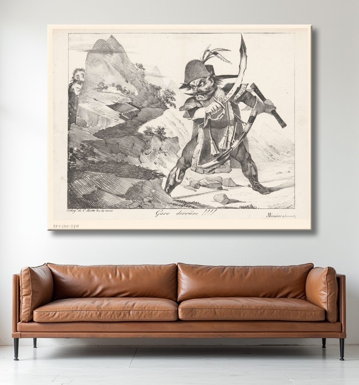 Reproduction Caricature d'un général frappant les rochers avec son cimeterre de Eugène Delacroix avec decor