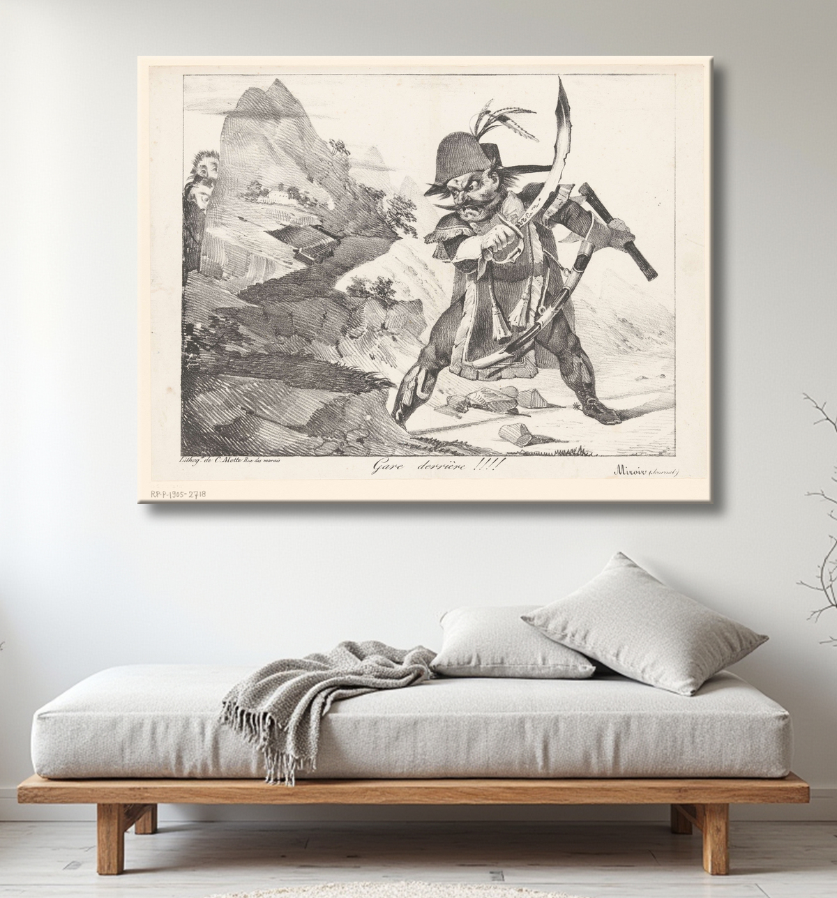 Reproduction Caricature d'un général frappant les rochers avec son cimeterre de Eugène Delacroix avec decor