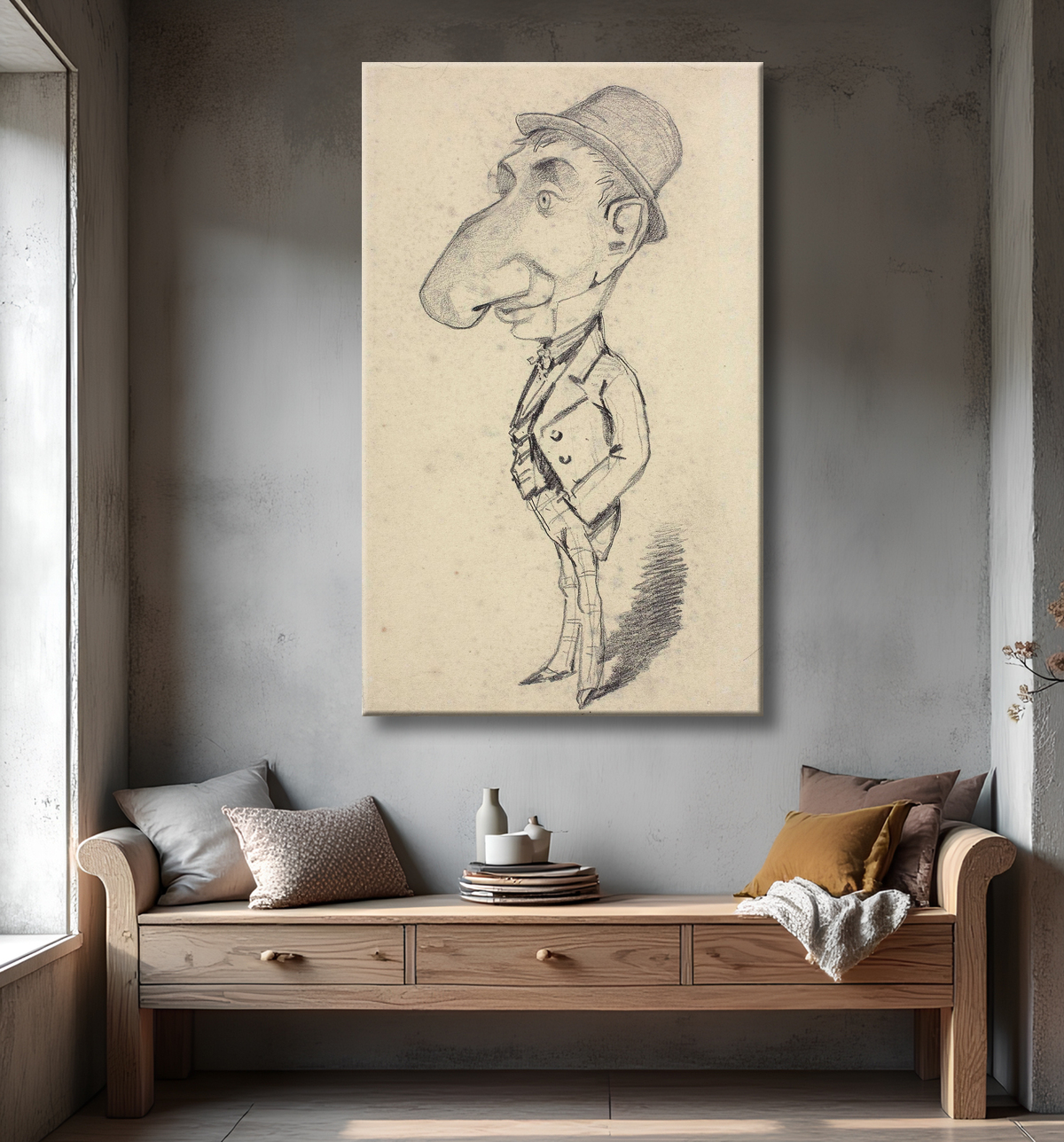 Reproduction Caricature d'un homme au gros nez de Claude Monet avec decor